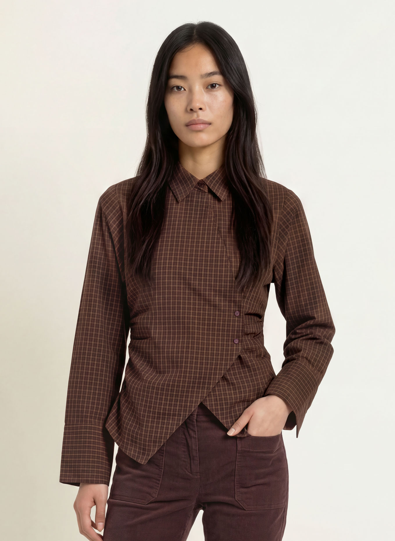 NEO NOIR Skjortblus FENLI: MÖRKLILA / KHAKI / GRÖN