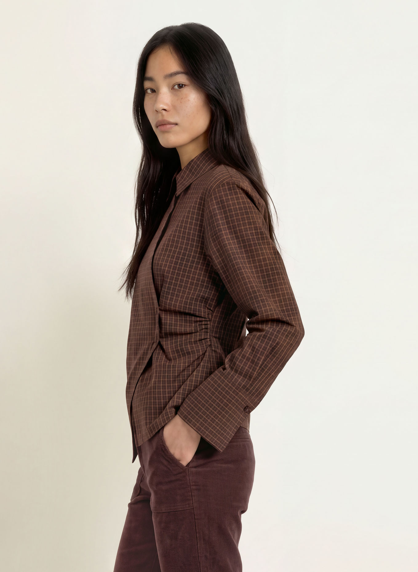 NEO NOIR Skjortblus FENLI: MÖRKLILA / KHAKI / GRÖN
