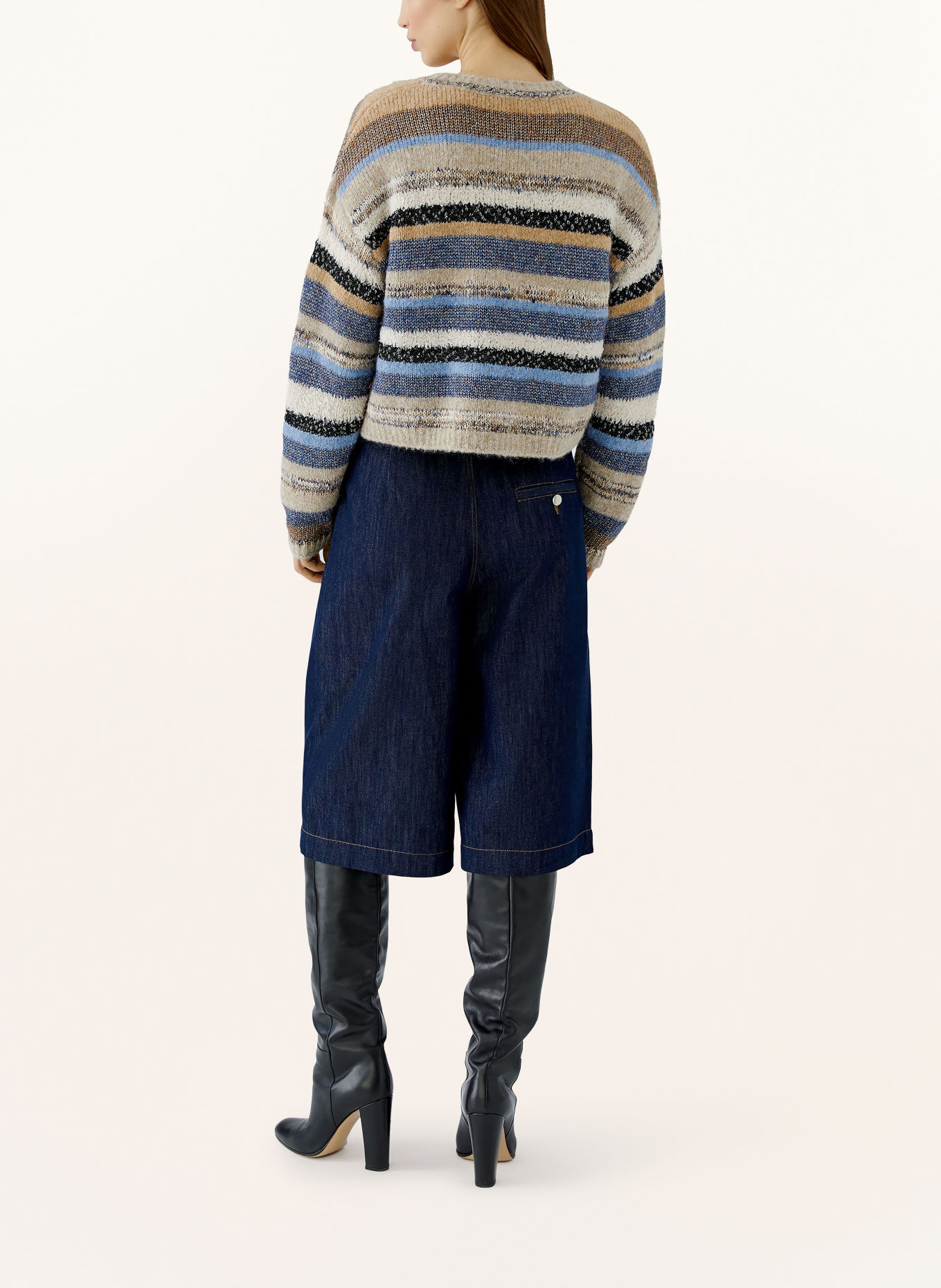 oui Sweater with glitter yarn: BLUE / BEIGE / BLACK