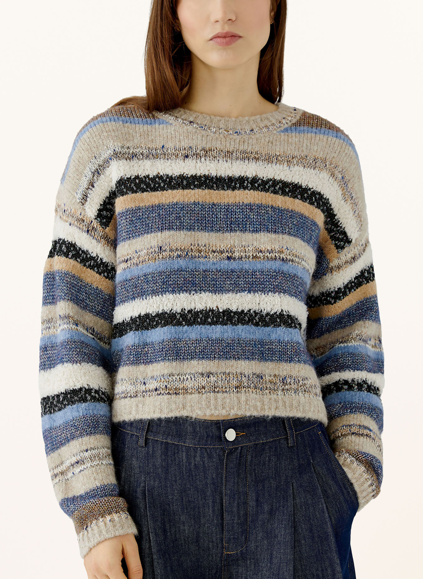 oui Sweater with glitter yarn: BLUE / BEIGE / BLACK