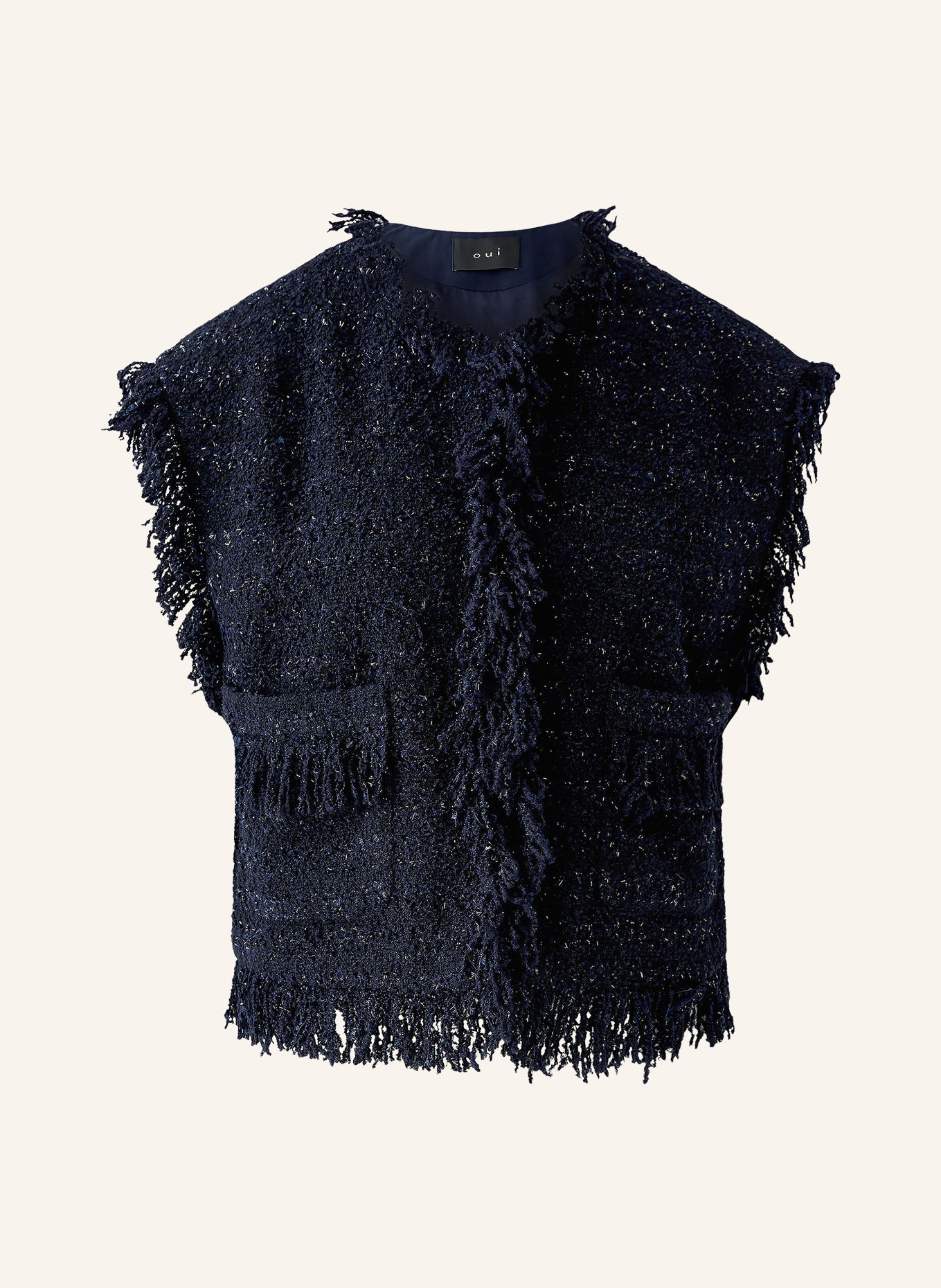 oui Veste sans manches bouclée avec fil pailleté: BLEU FONCÉ