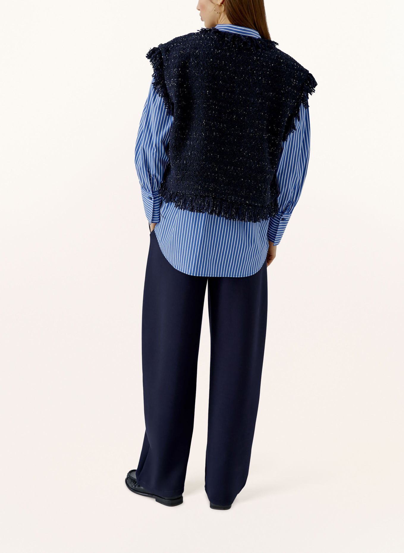 oui Veste sans manches bouclée avec fil pailleté: BLEU FONCÉ