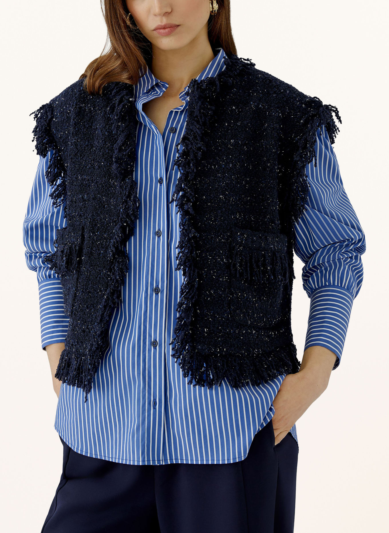 oui Veste sans manches bouclée avec fil pailleté: BLEU FONCÉ
