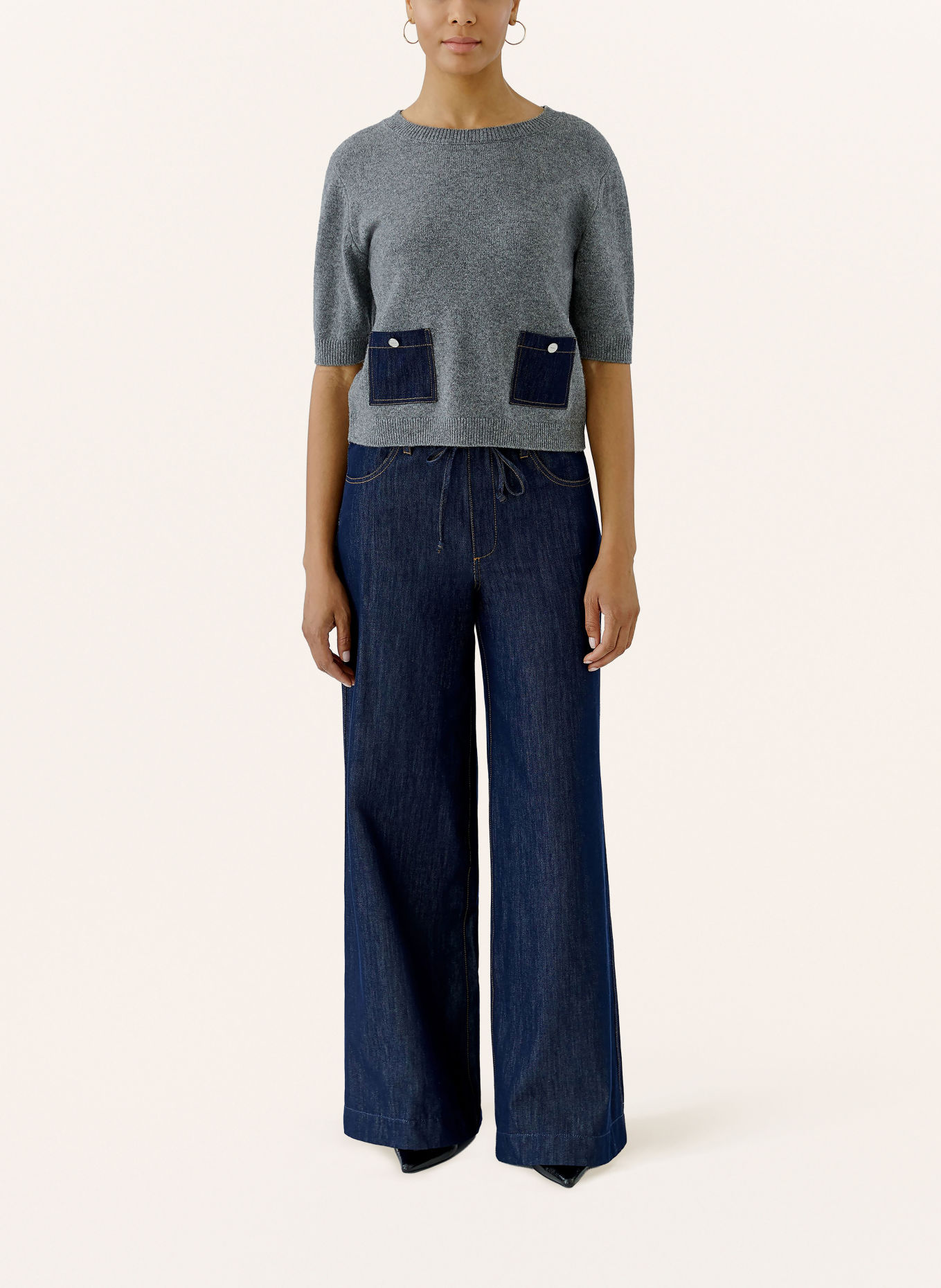 oui Knit shirt: GRAY / DARK BLUE