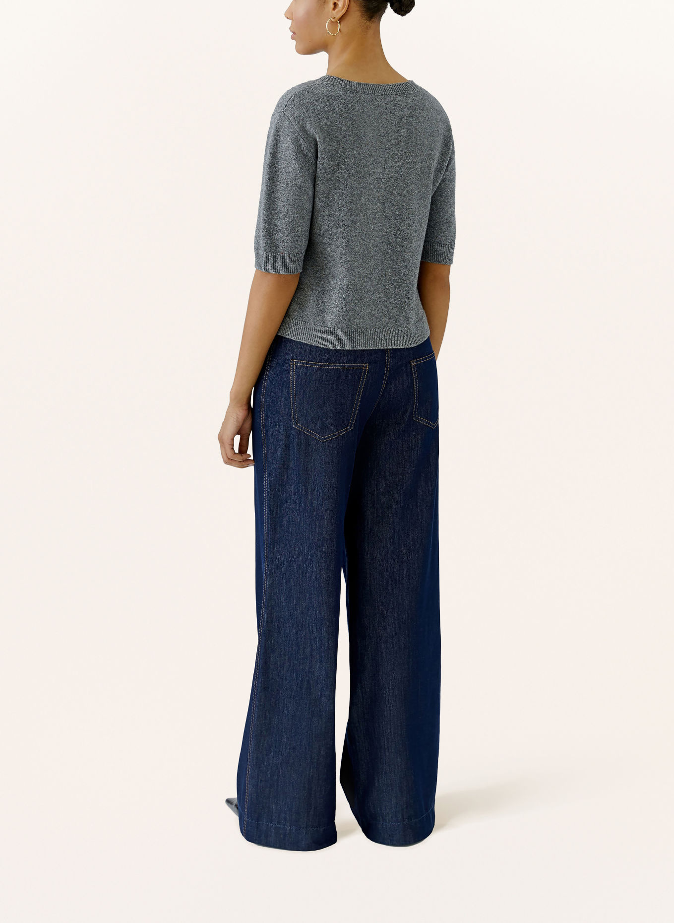 oui Knit shirt: GRAY / DARK BLUE