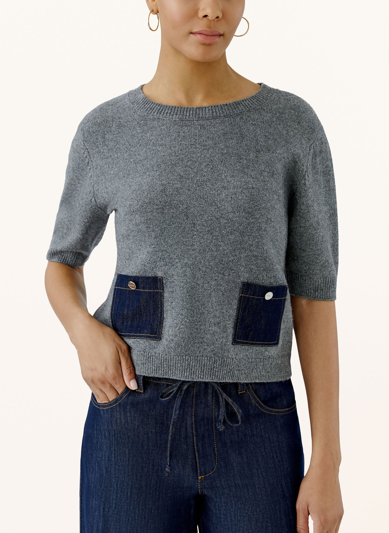 oui Knit shirt: GRAY / DARK BLUE