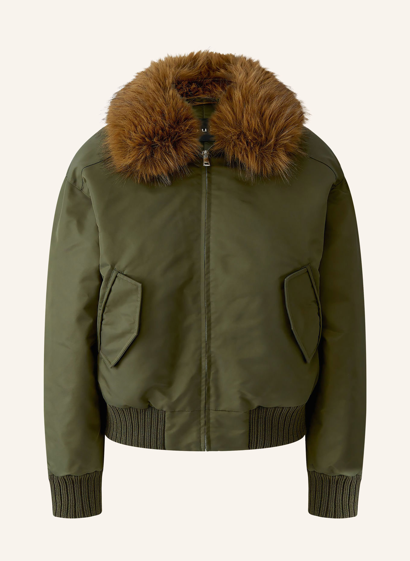 oui Blouson mit abnehmbarem Kunstfell-Kragen: KHAKI / BRAUN