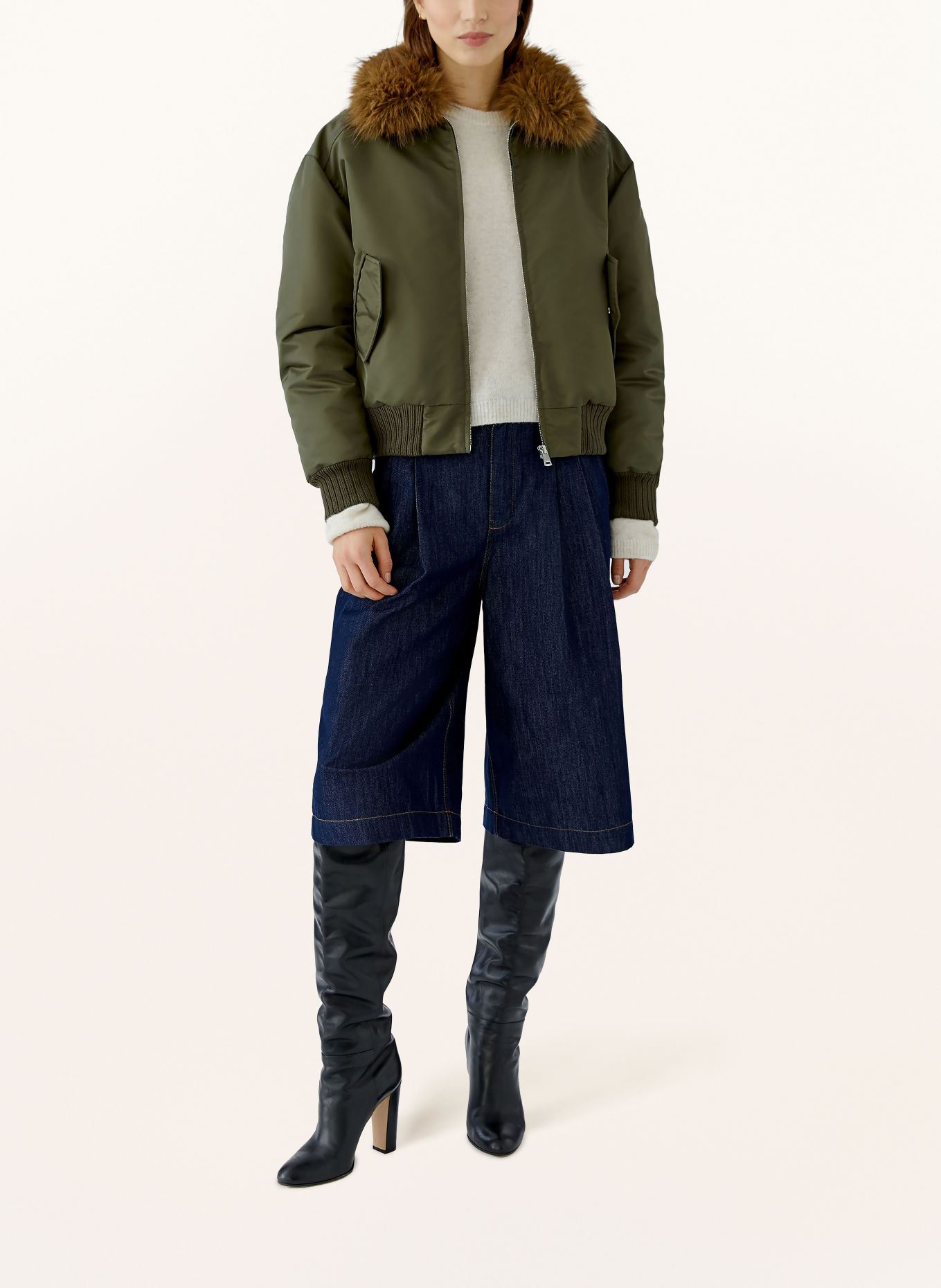 oui Blouson mit abnehmbarem Kunstfell-Kragen: KHAKI / BRAUN