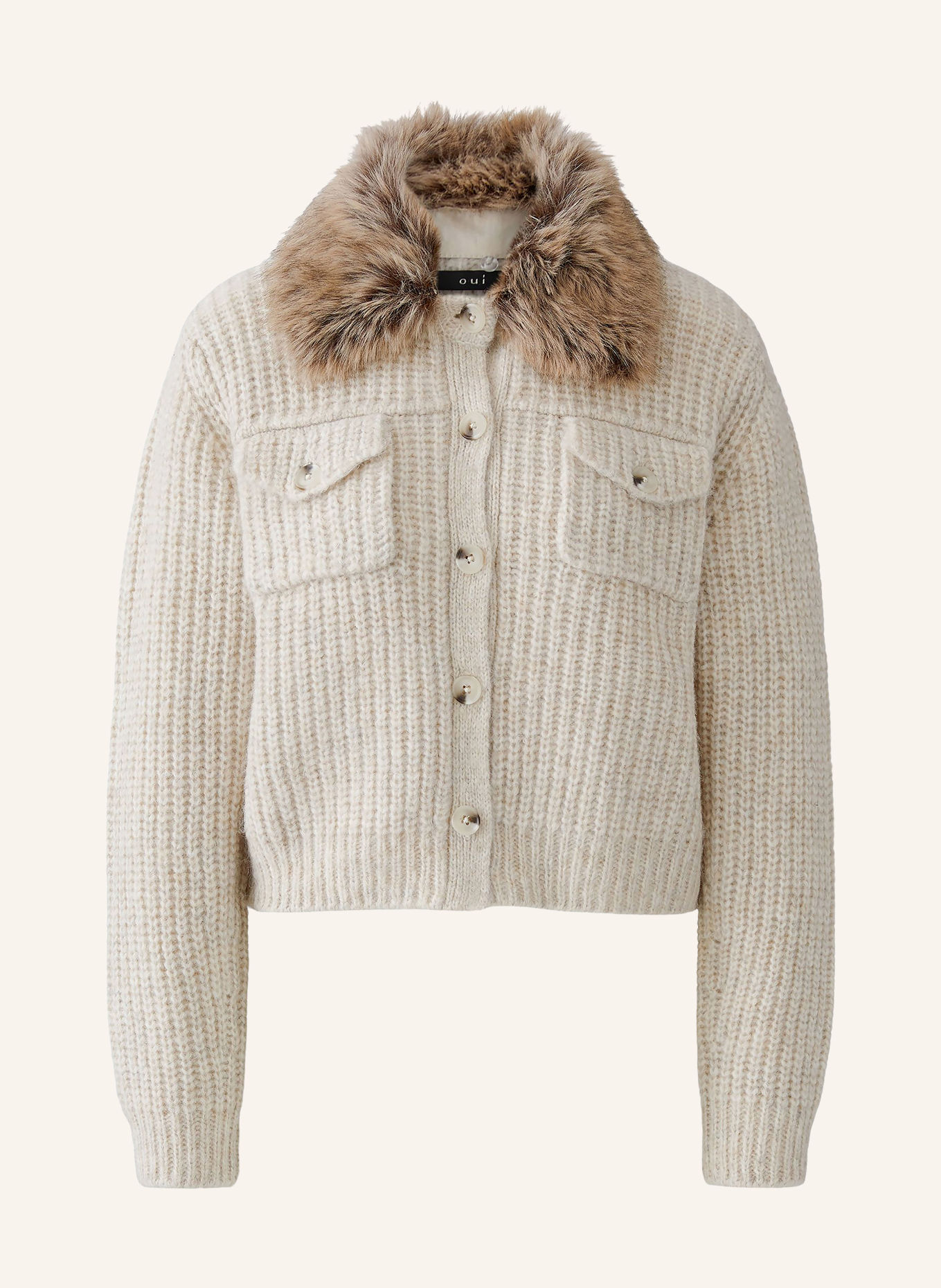 oui Gilet avec col en fausse fourrure amovible: ÉCRU / BEIGE / TAUPE