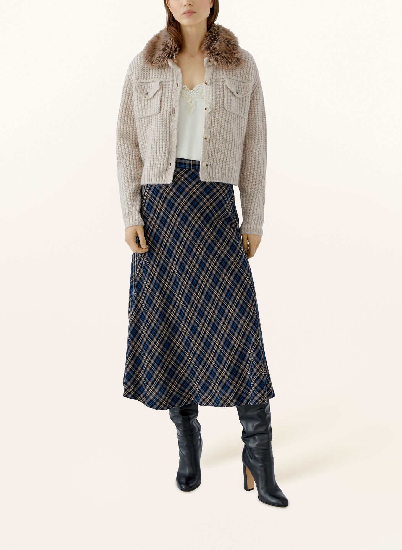 oui Gilet avec col en fausse fourrure amovible: ÉCRU / BEIGE / TAUPE