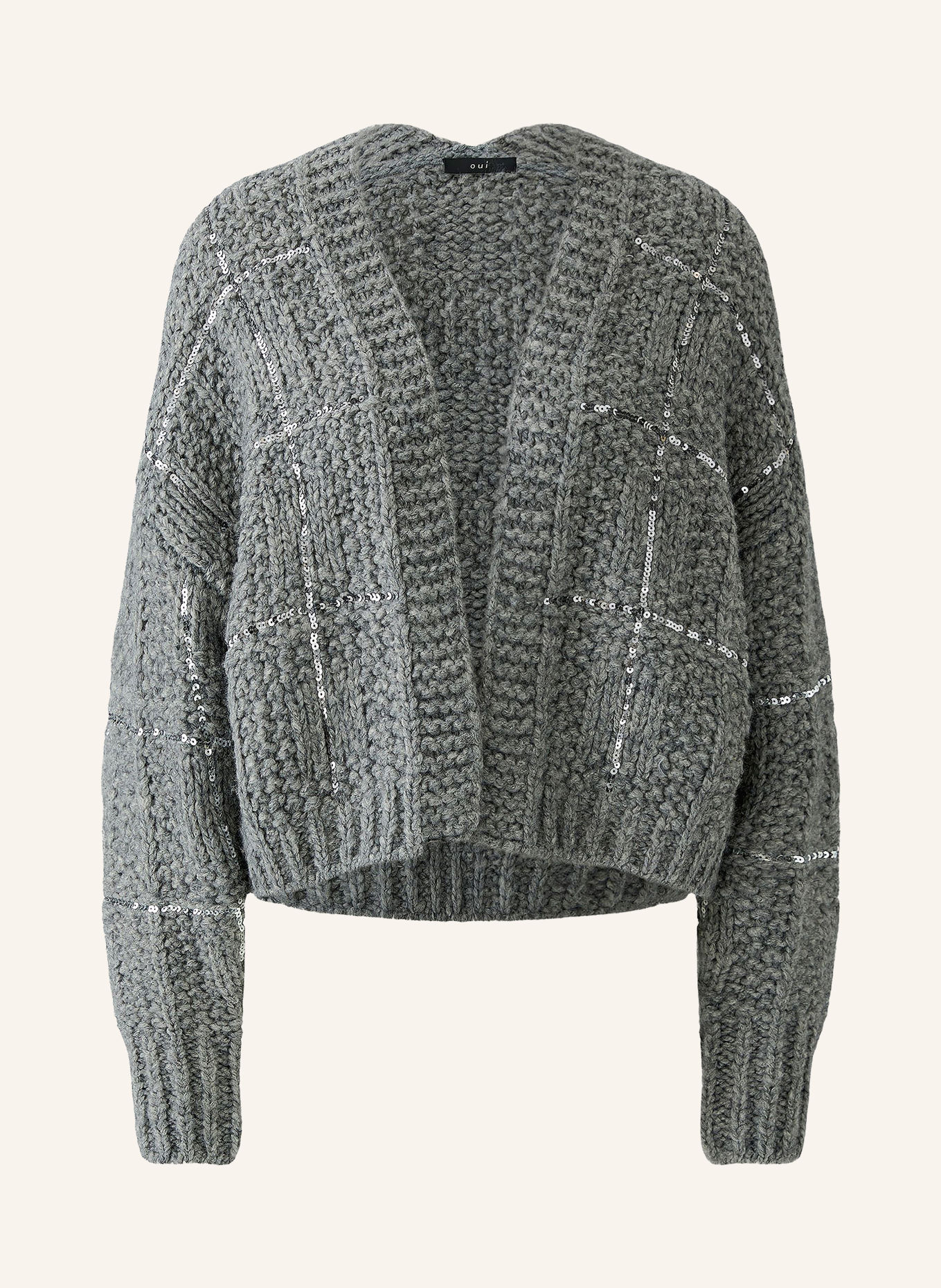 oui Gilet ouvert en maille à paillettes: GRIS / ARGENT