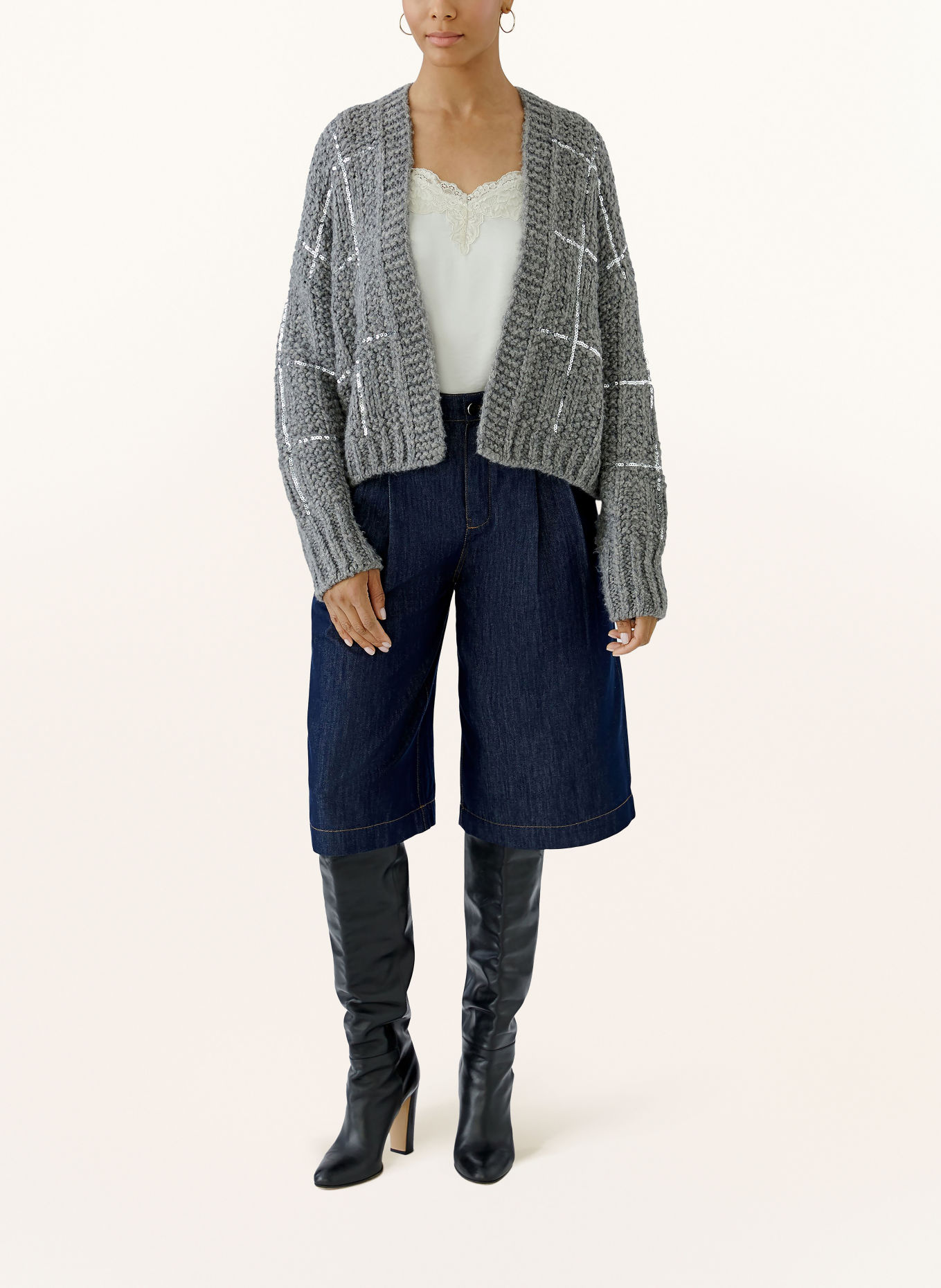 oui Gilet ouvert en maille à paillettes: GRIS / ARGENT