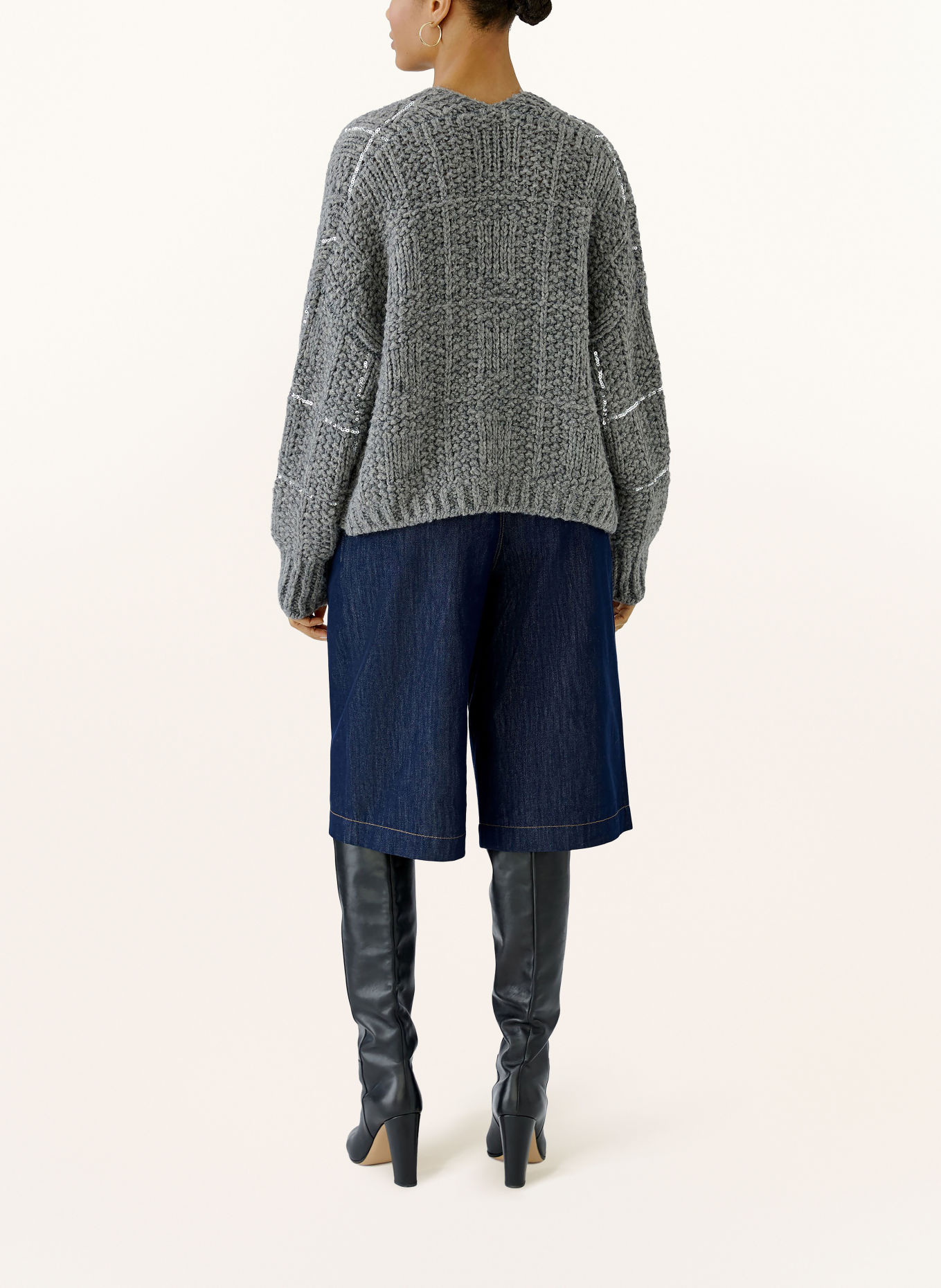 oui Gilet ouvert en maille à paillettes: GRIS / ARGENT
