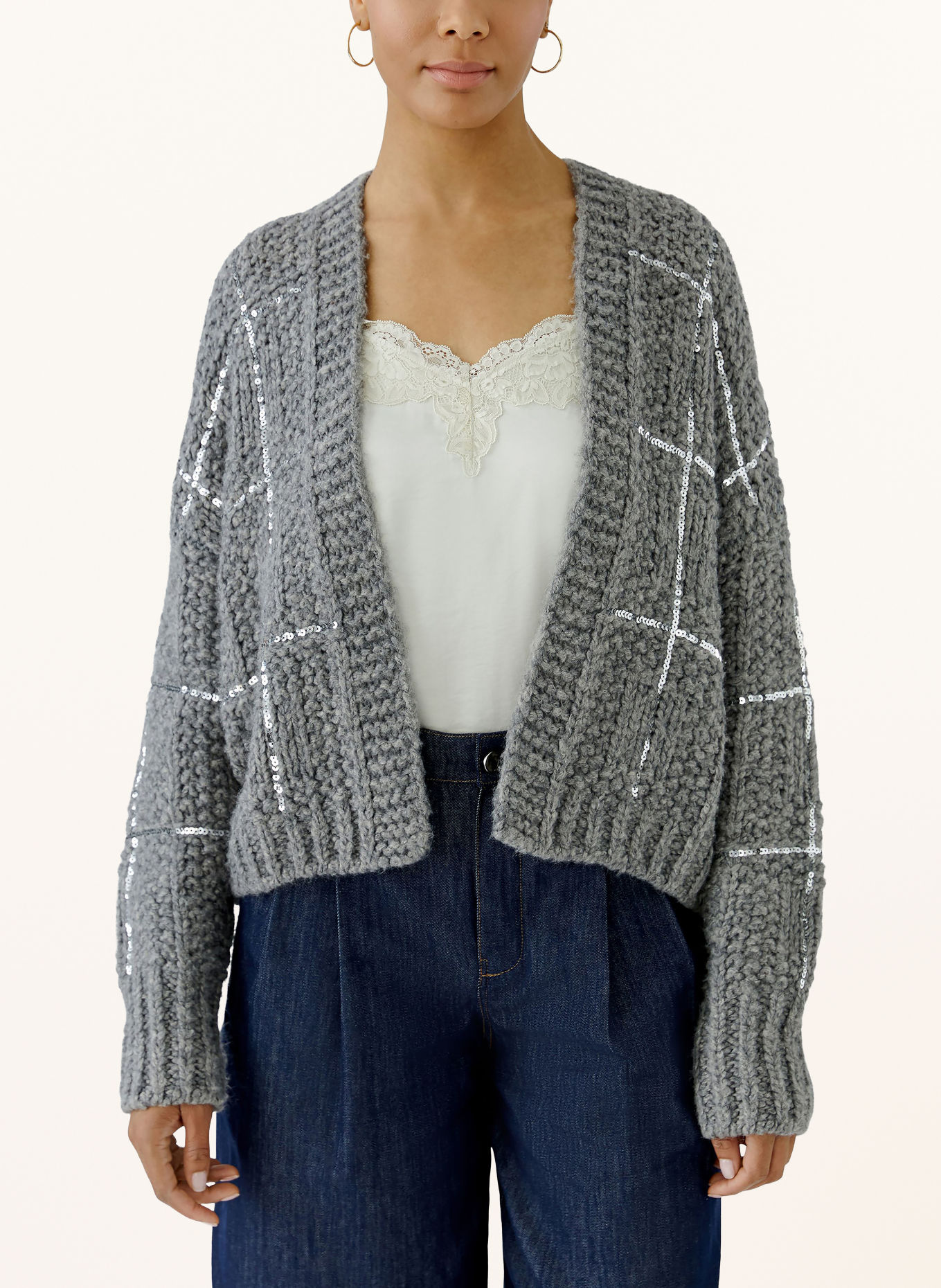 oui Gilet ouvert en maille à paillettes: GRIS / ARGENT