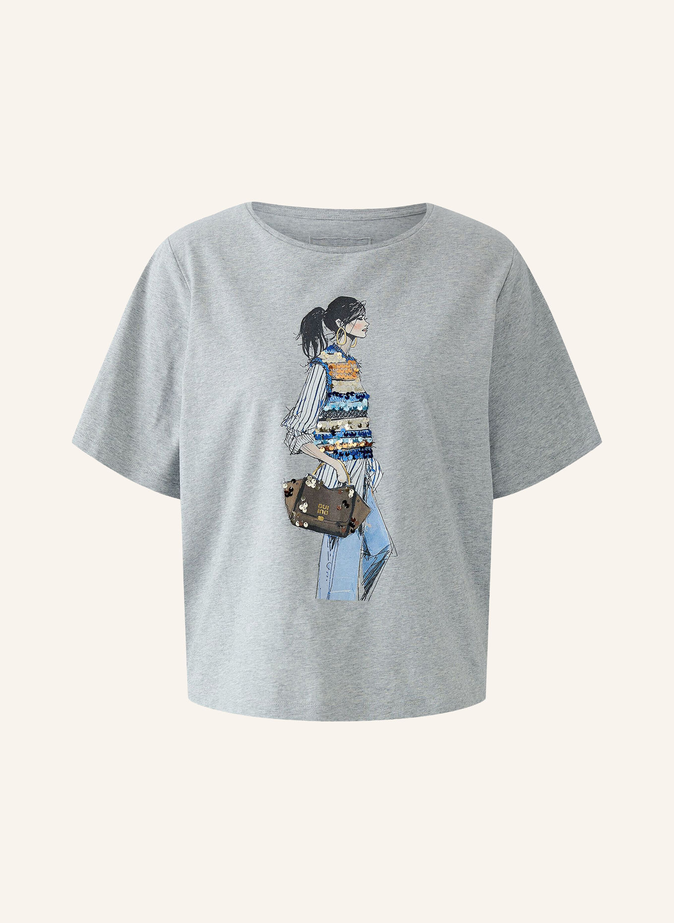 oui T-shirt à paillettes: GRIS / BLEU / BLANC