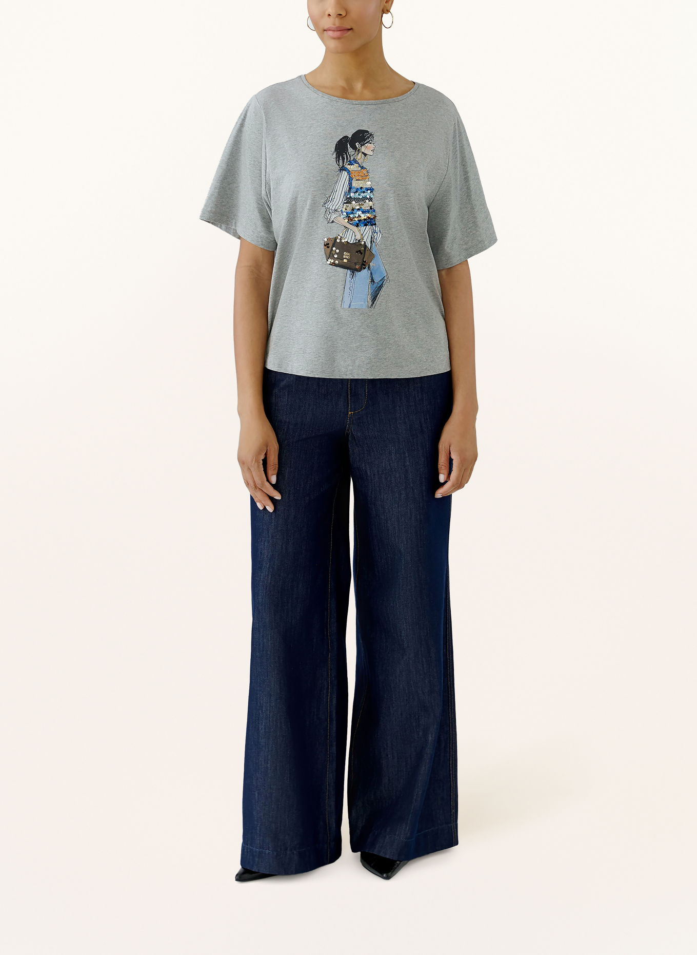 oui T-shirt à paillettes: GRIS / BLEU / BLANC