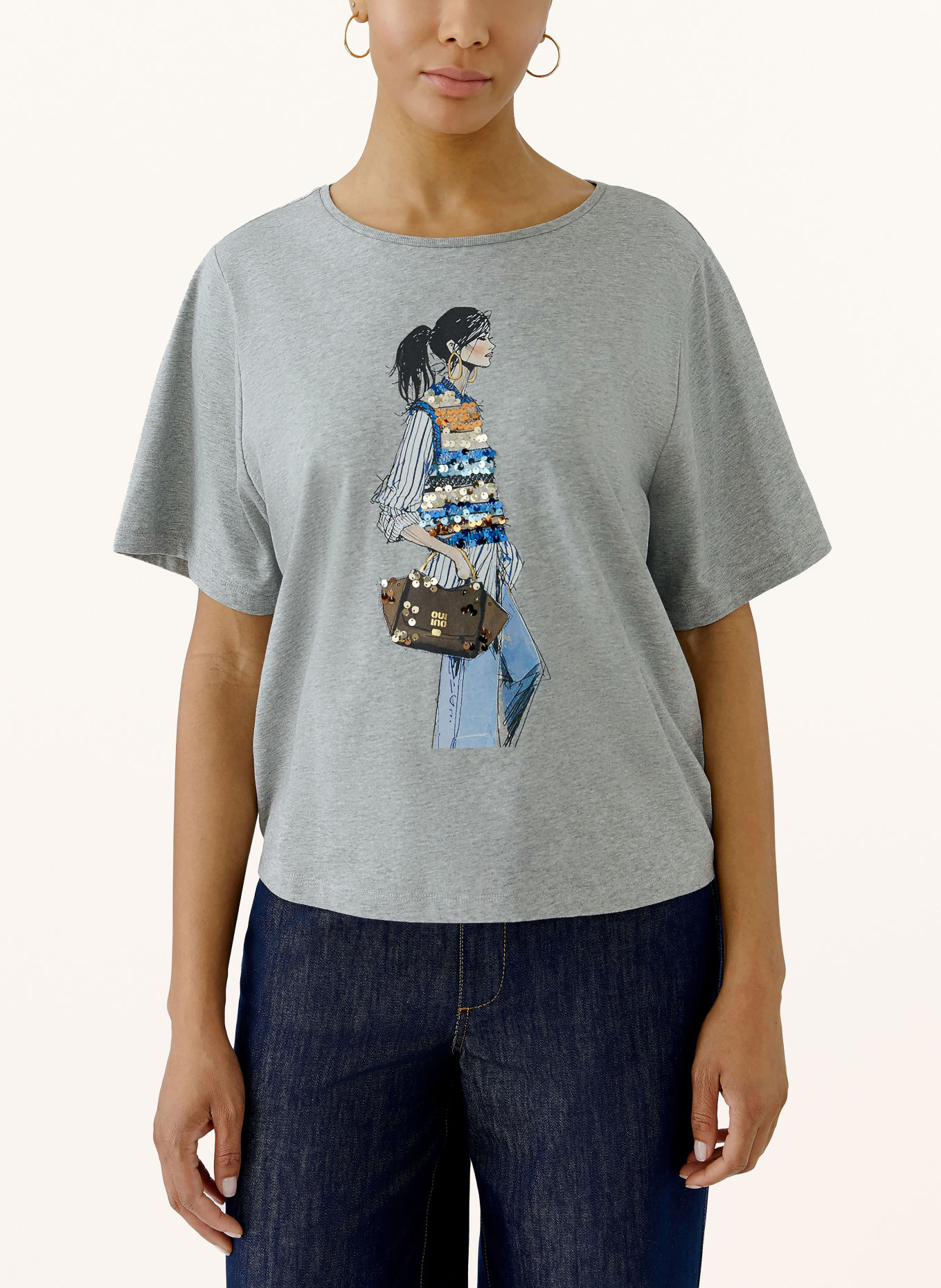 oui T-shirt à paillettes: GRIS / BLEU / BLANC