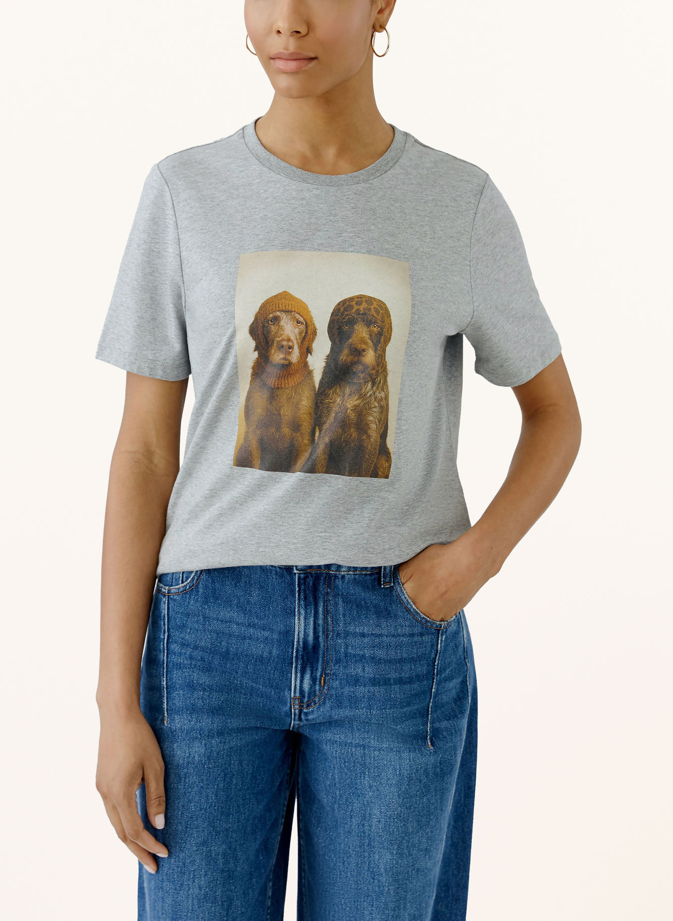 oui T-shirt: SZARY / JASNOBRĄZOWY / CIEMNOBRĄZOWY
