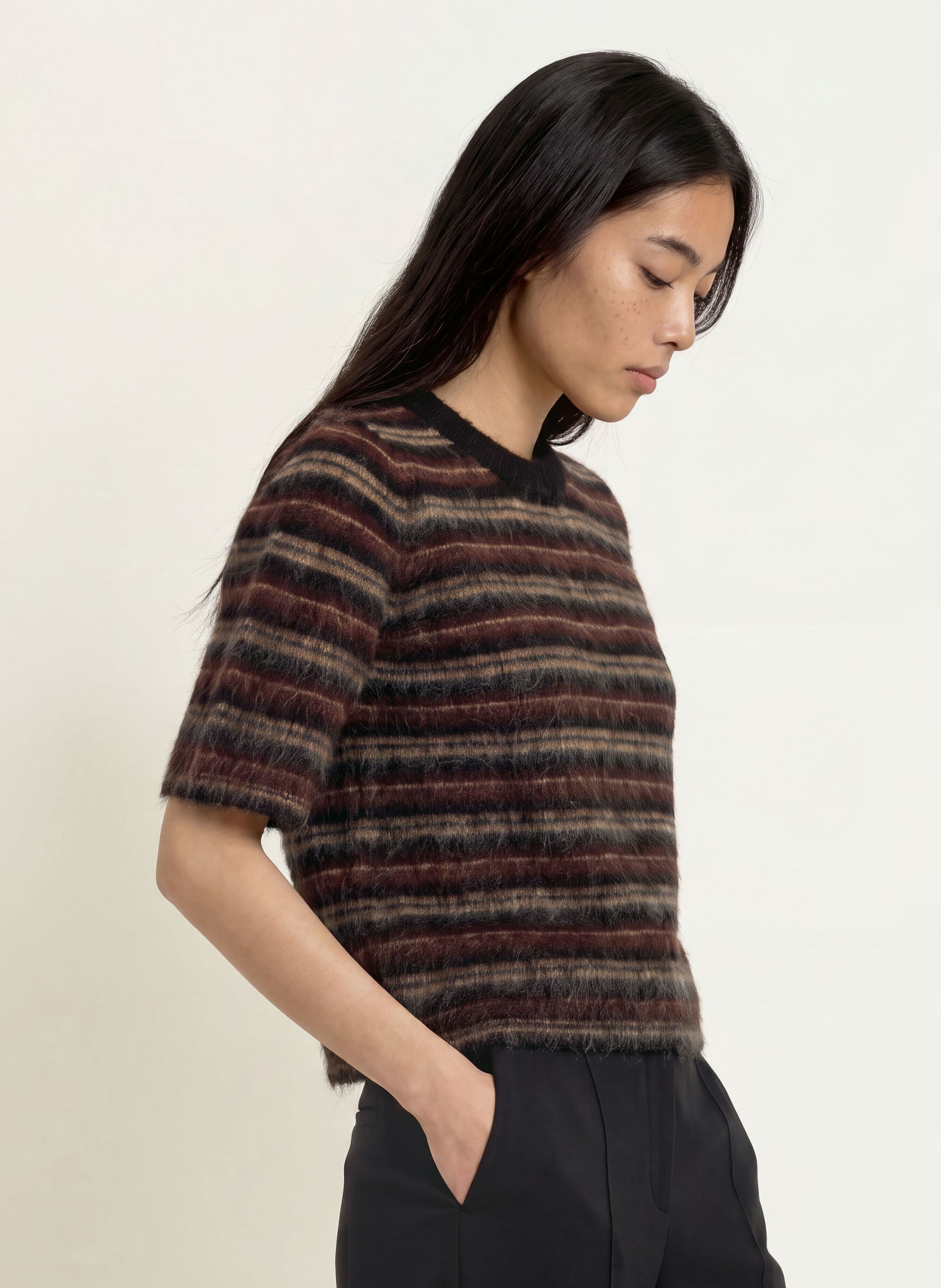 OPUS Haut en maille PRIMORO: ROUGE FONCÉ / BEIGE / NOIR