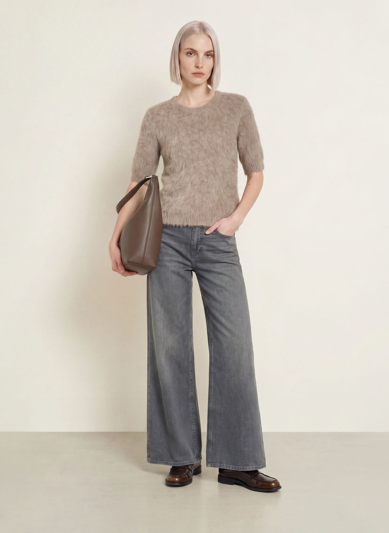 someday Gebreid shirt TIRINA met alpaca: TAUPE