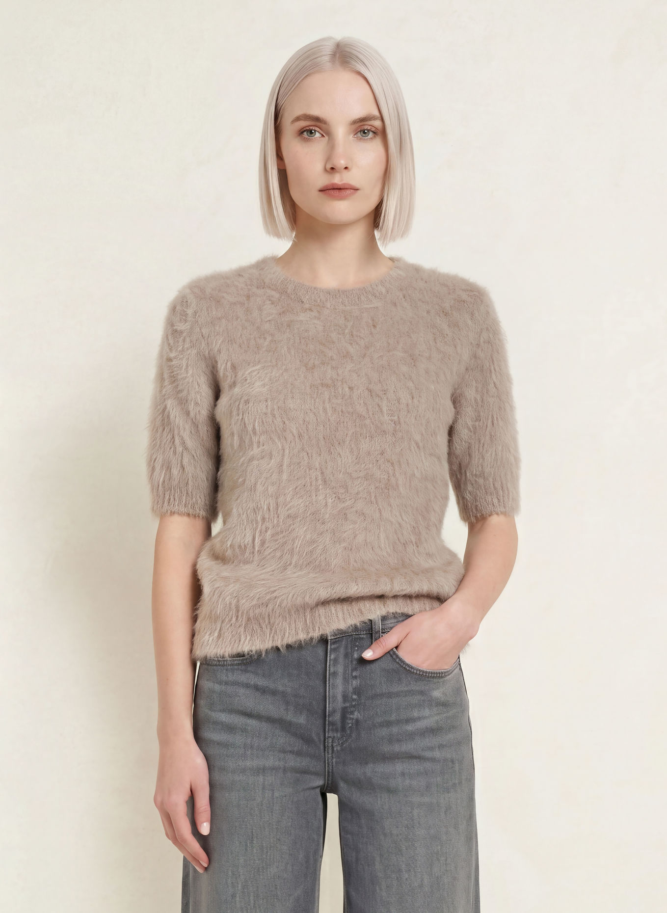 someday Gebreid shirt TIRINA met alpaca: TAUPE
