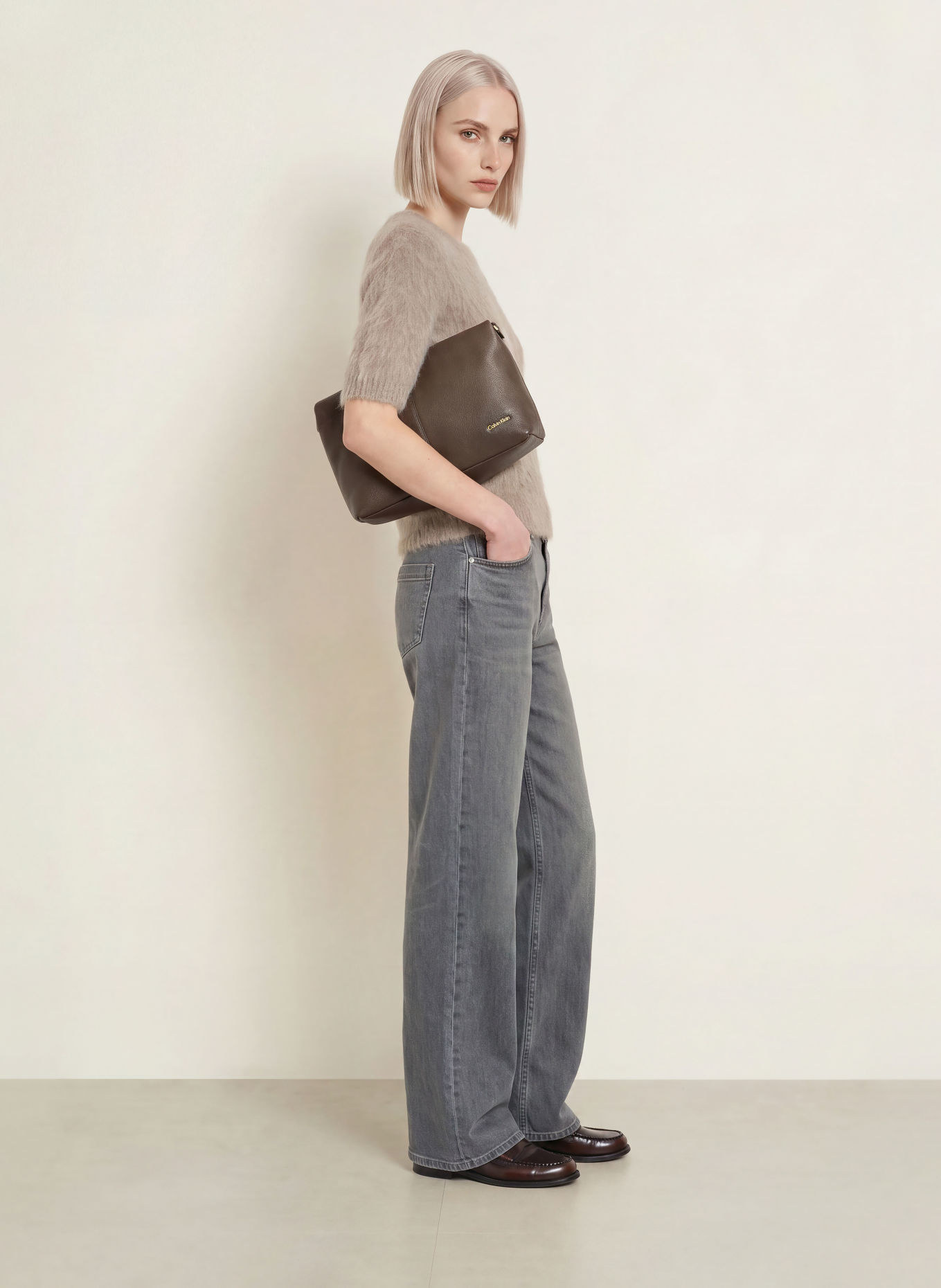 someday Gebreid shirt TIRINA met alpaca: TAUPE