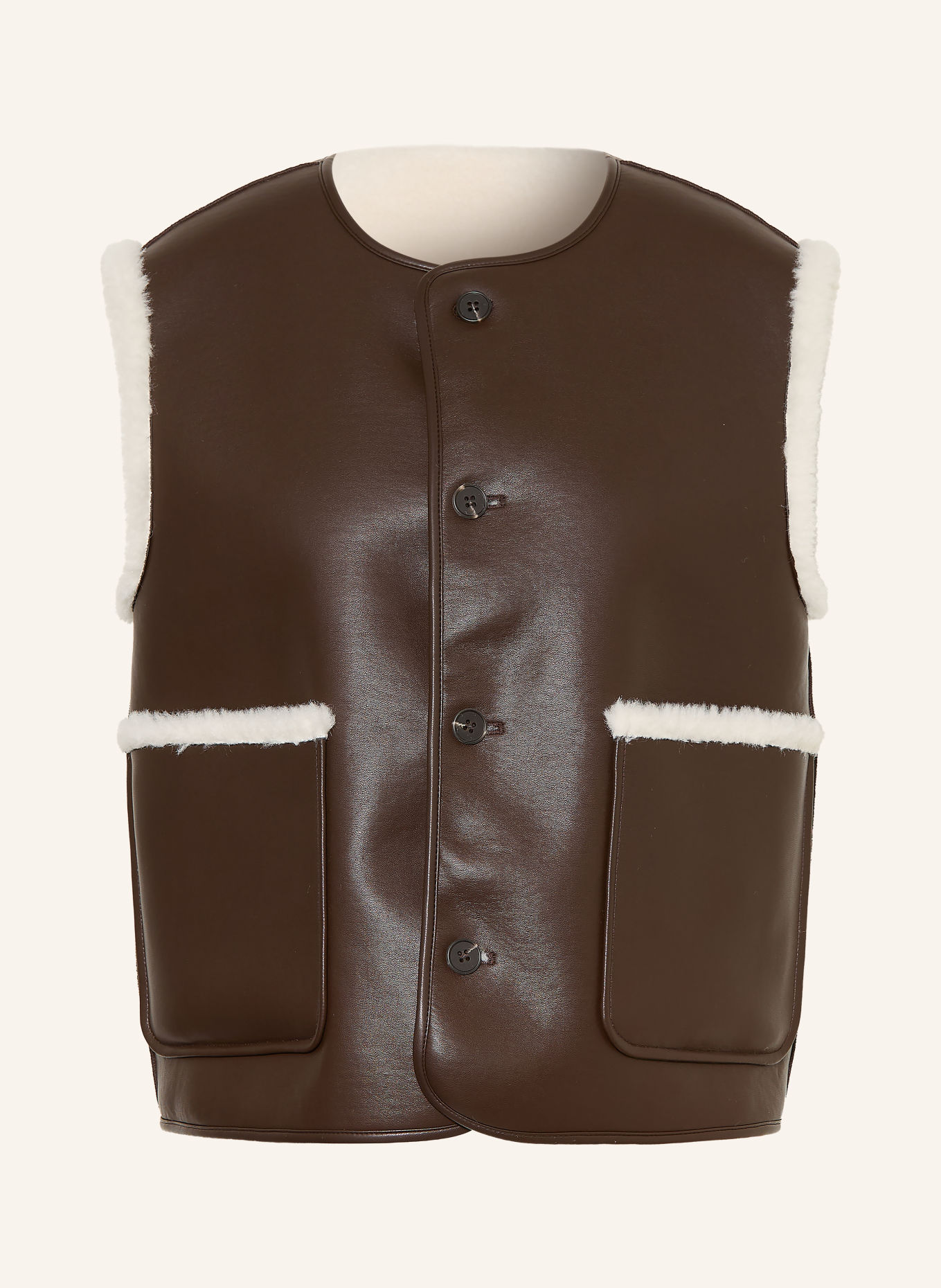 OPUS Veste sans manches réversible en fausse fourrure WASHEARLY: CRÈME / MARRON FONCÉ