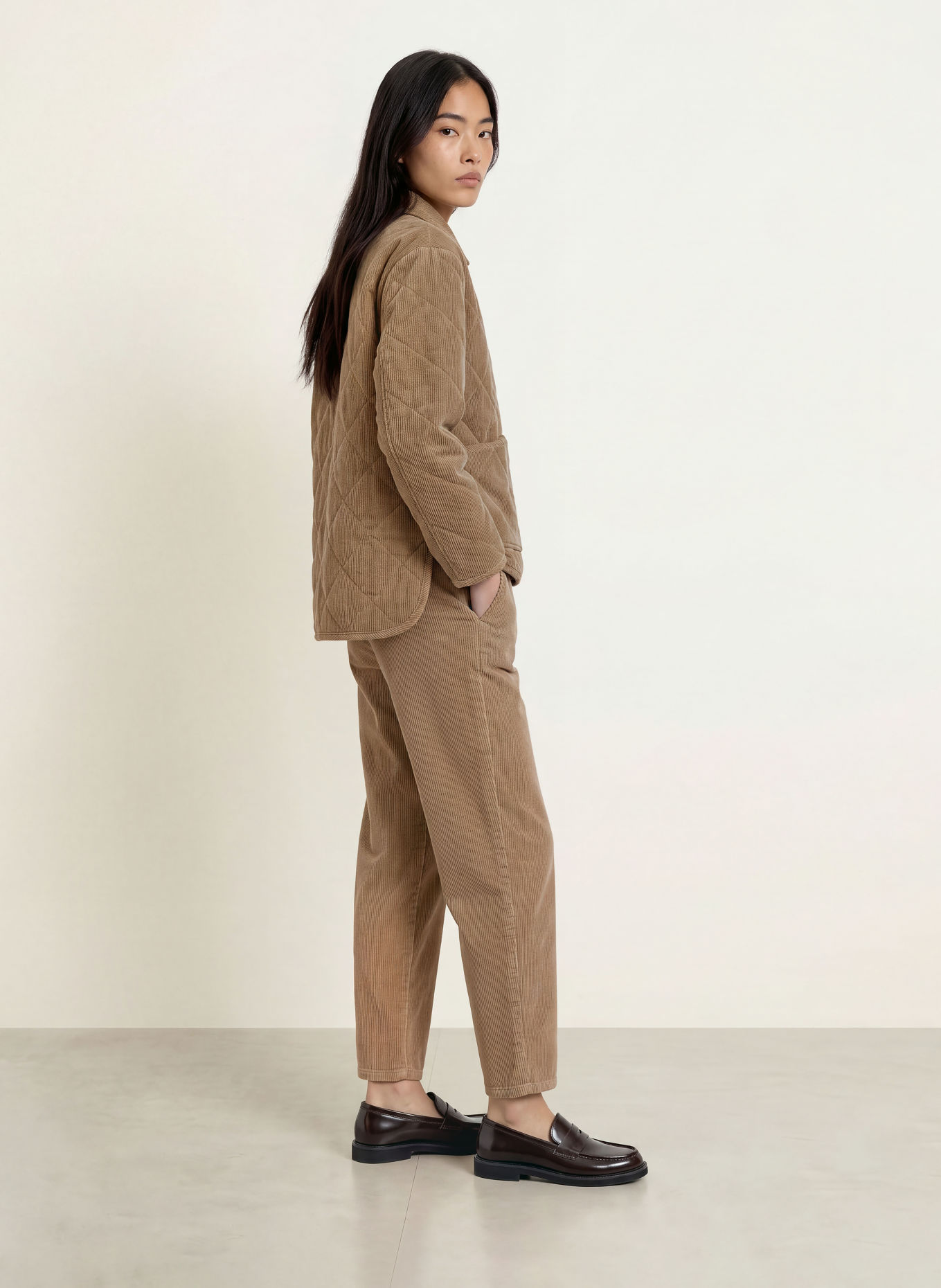 OPUS Overjacket HEKORDI aus Cord: HELLBRAUN