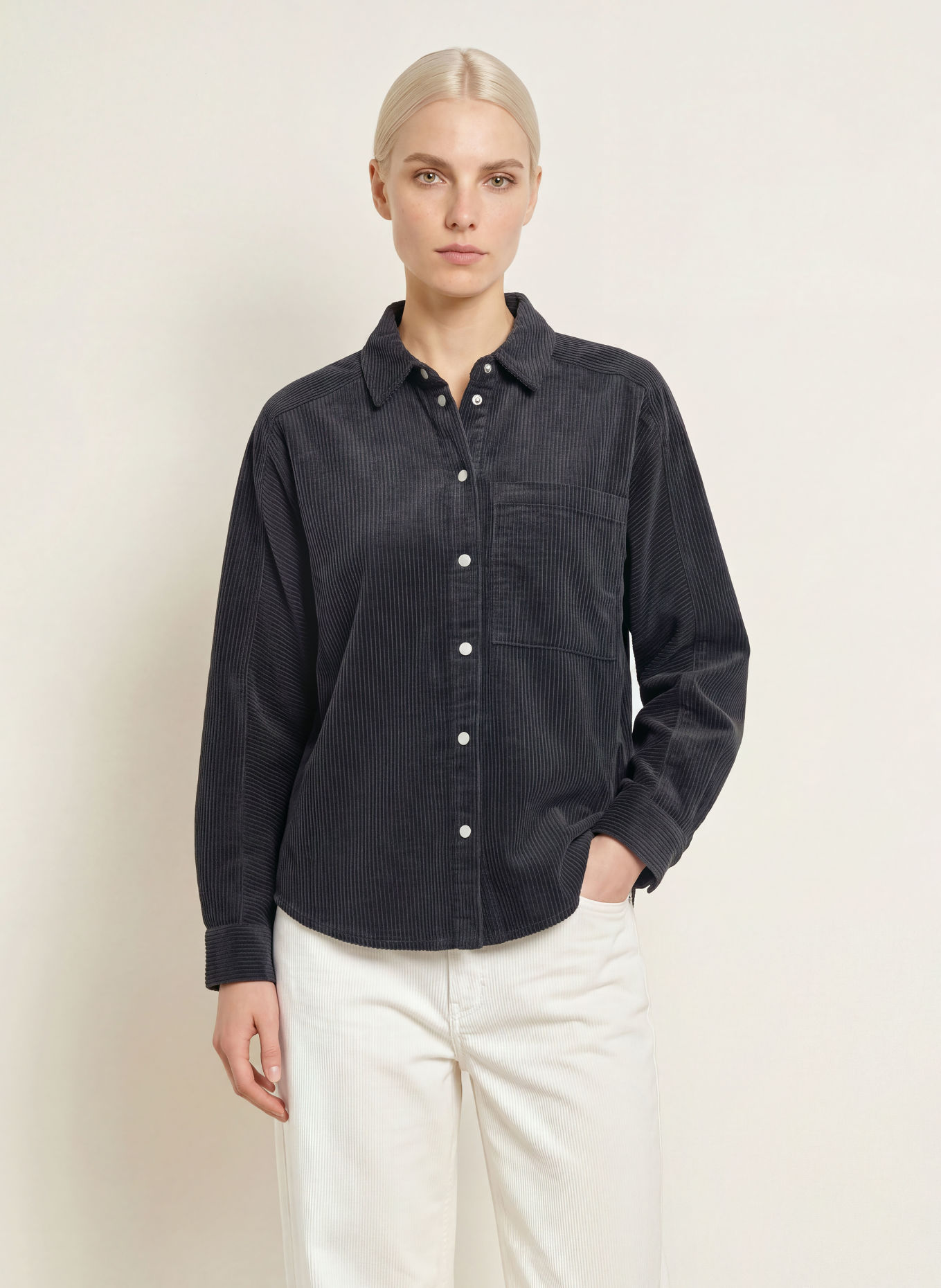 OPUS FRENCA corduroy shirt blouse: DARK GRAY