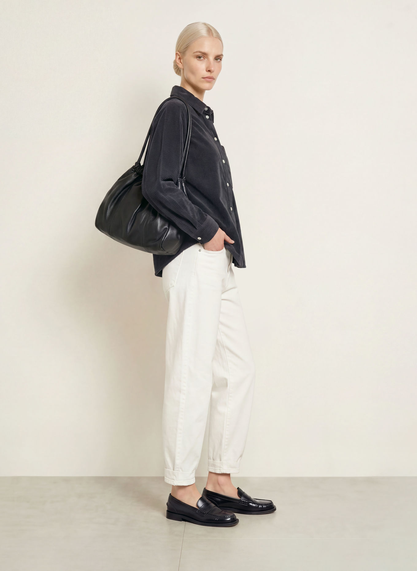 OPUS FRENCA corduroy shirt blouse: DARK GRAY