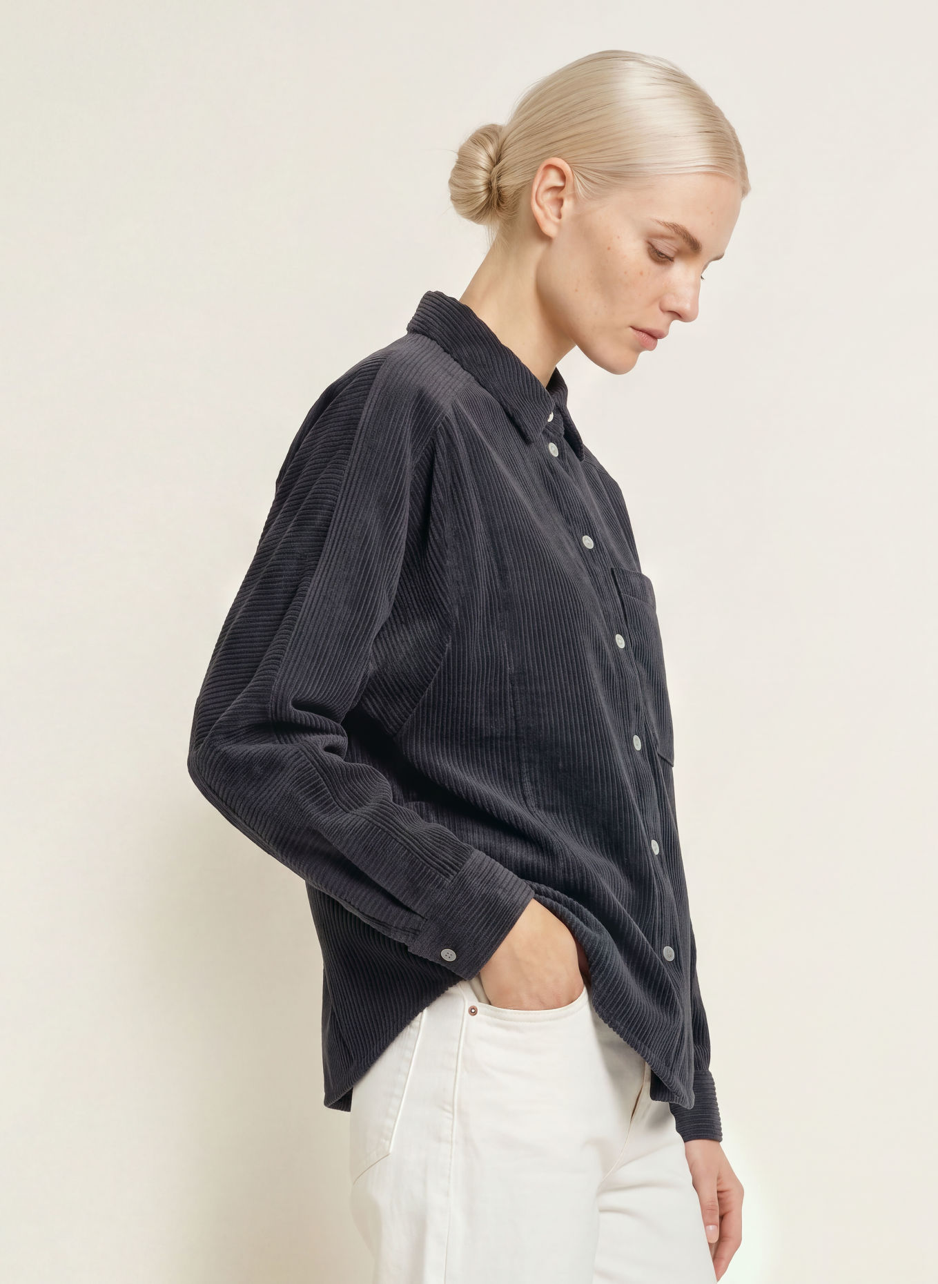 OPUS FRENCA corduroy shirt blouse: DARK GRAY