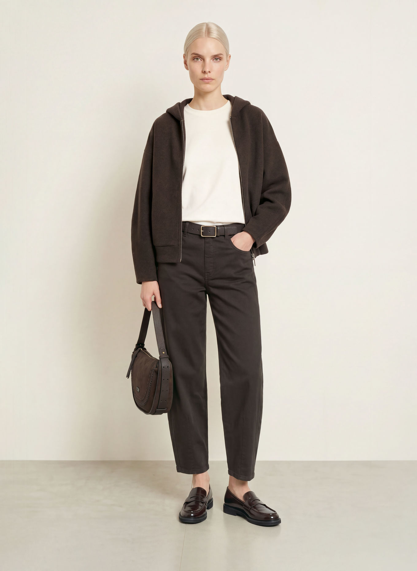 OPUS Sweat zippé GEISI: MARRON FONCÉ