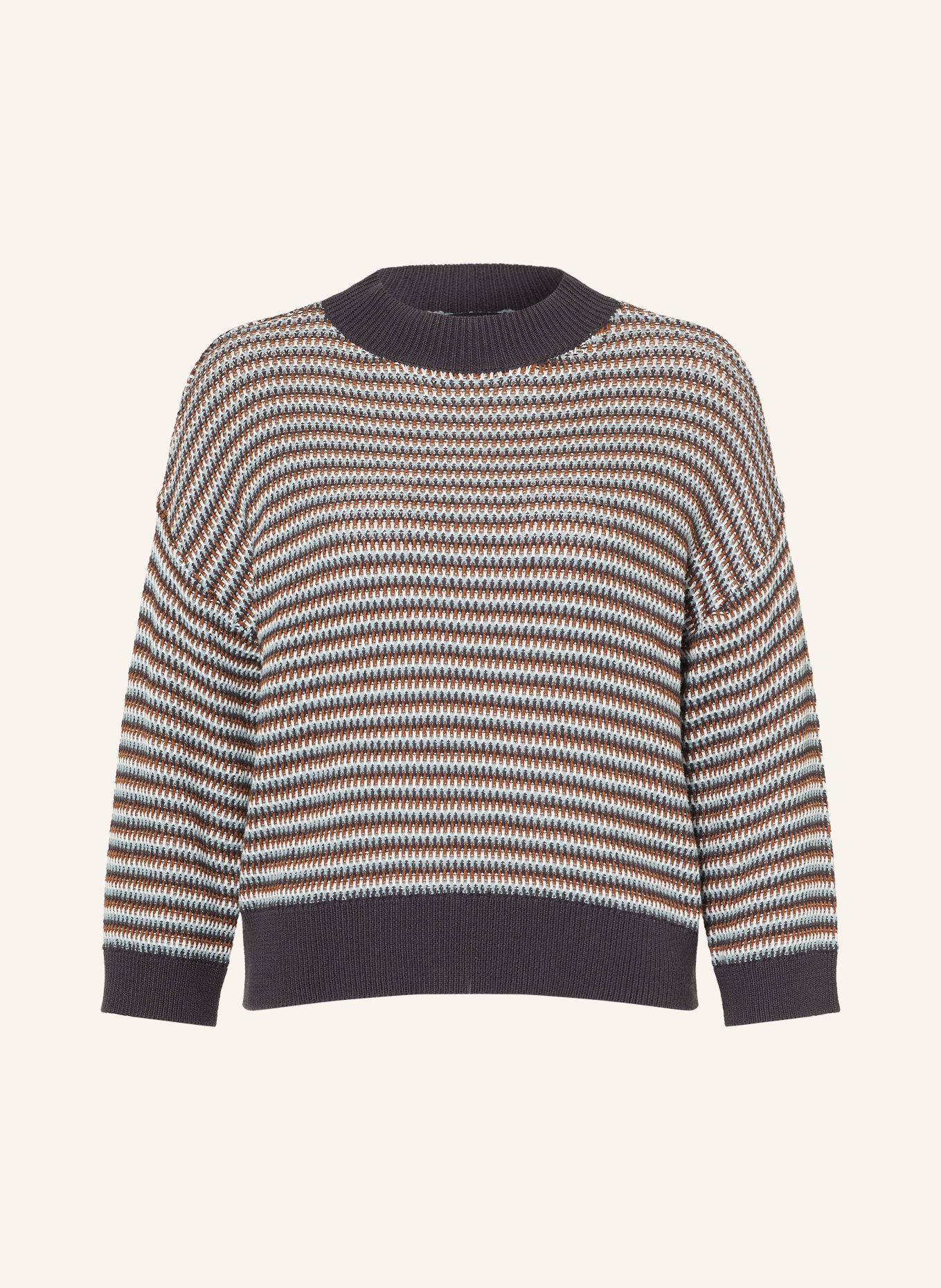 OPUS PEIPINA Sweater with 3/4-Length Sleeves: BROWN / BLUE GRAY / TAUPE