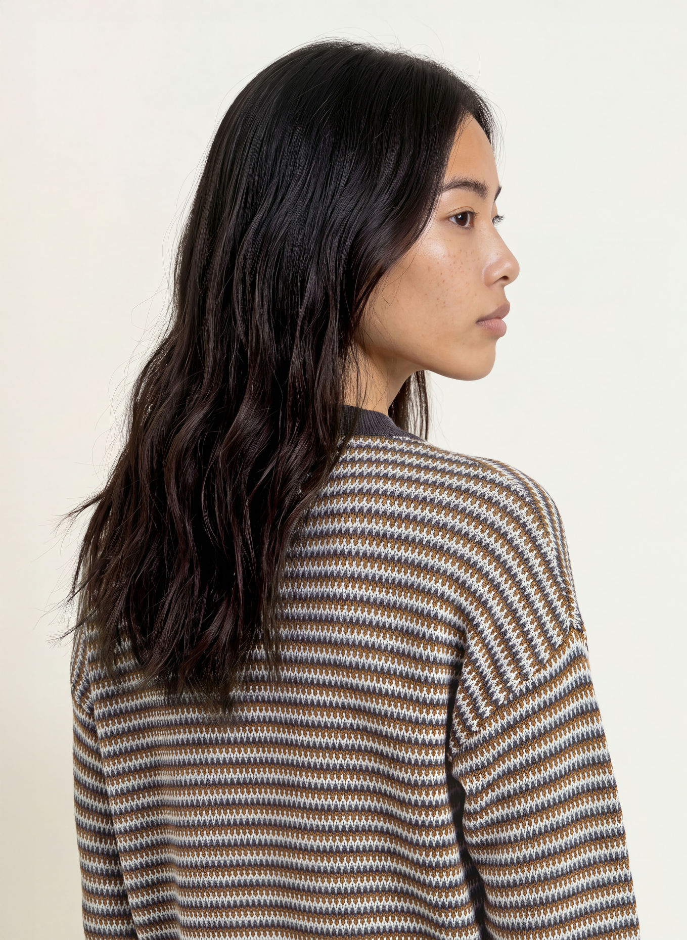 OPUS PEIPINA Sweater with 3/4-Length Sleeves: BROWN / BLUE GRAY / TAUPE