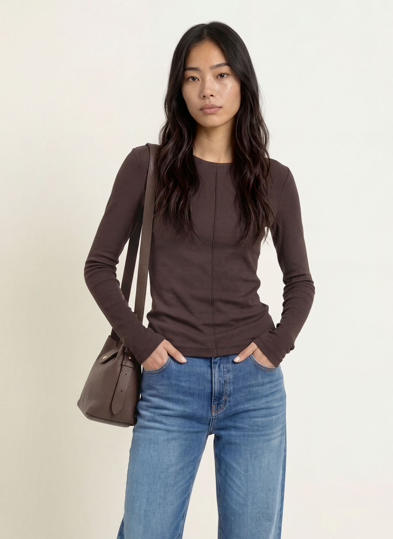 OPUS Longsleeve SADALIE: DUNKELBRAUN