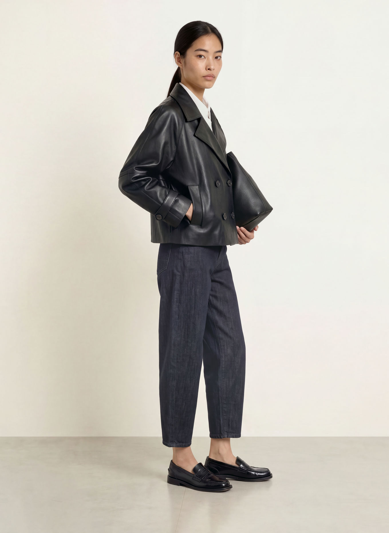OPUS Caban court HALEDA aspect cuir: NOIR