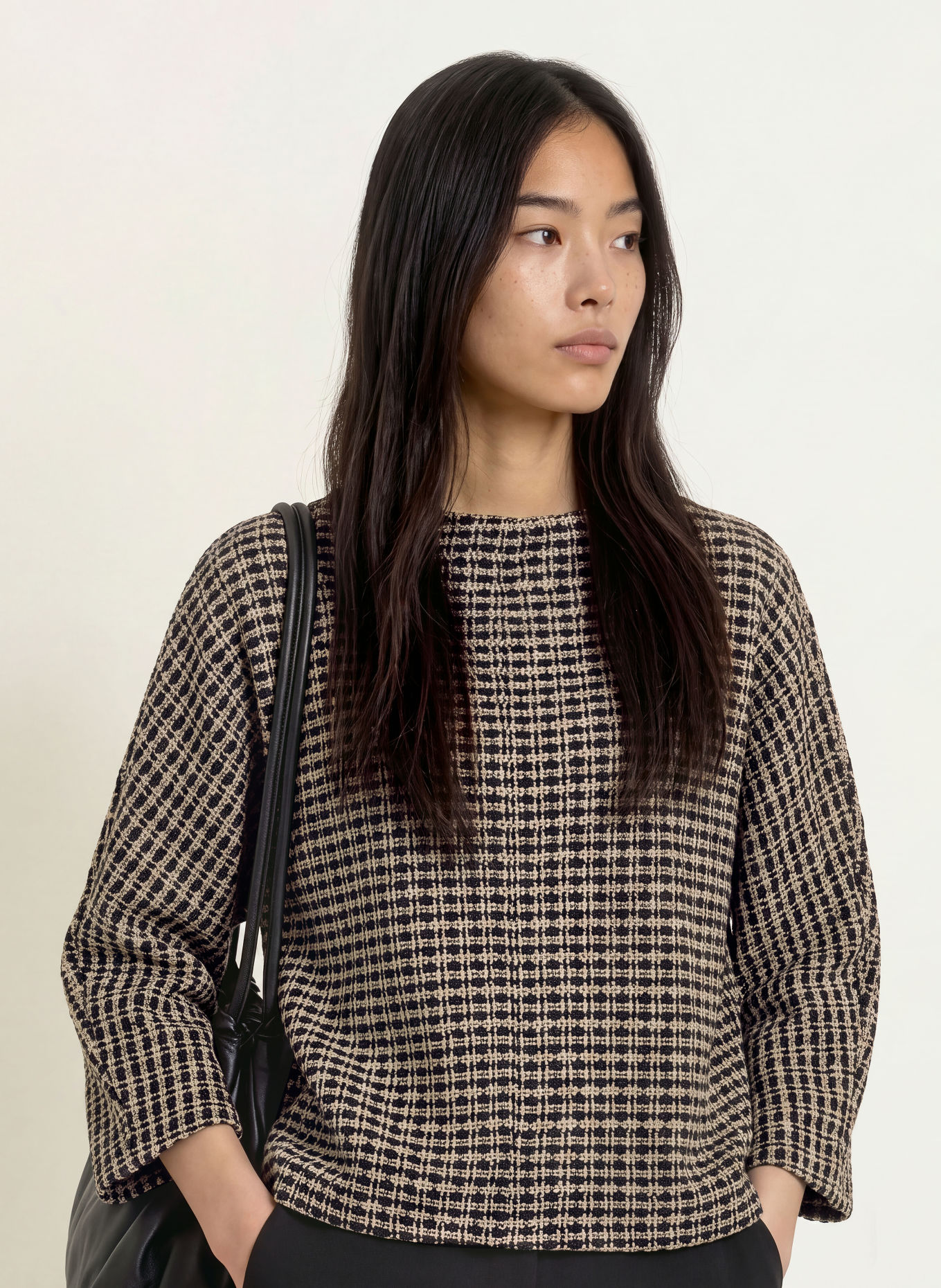 OPUS Pull GUMUNU à manches 3/4: NOIR / BEIGE
