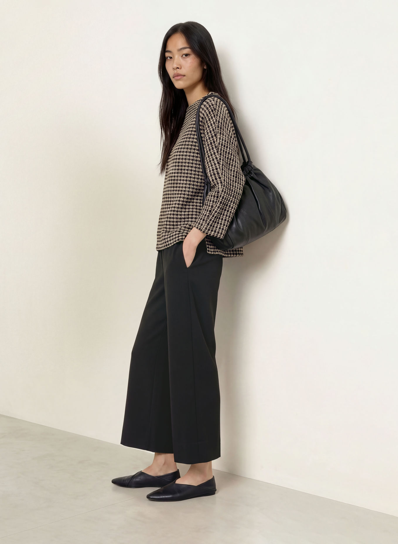 OPUS Pull GUMUNU à manches 3/4: NOIR / BEIGE
