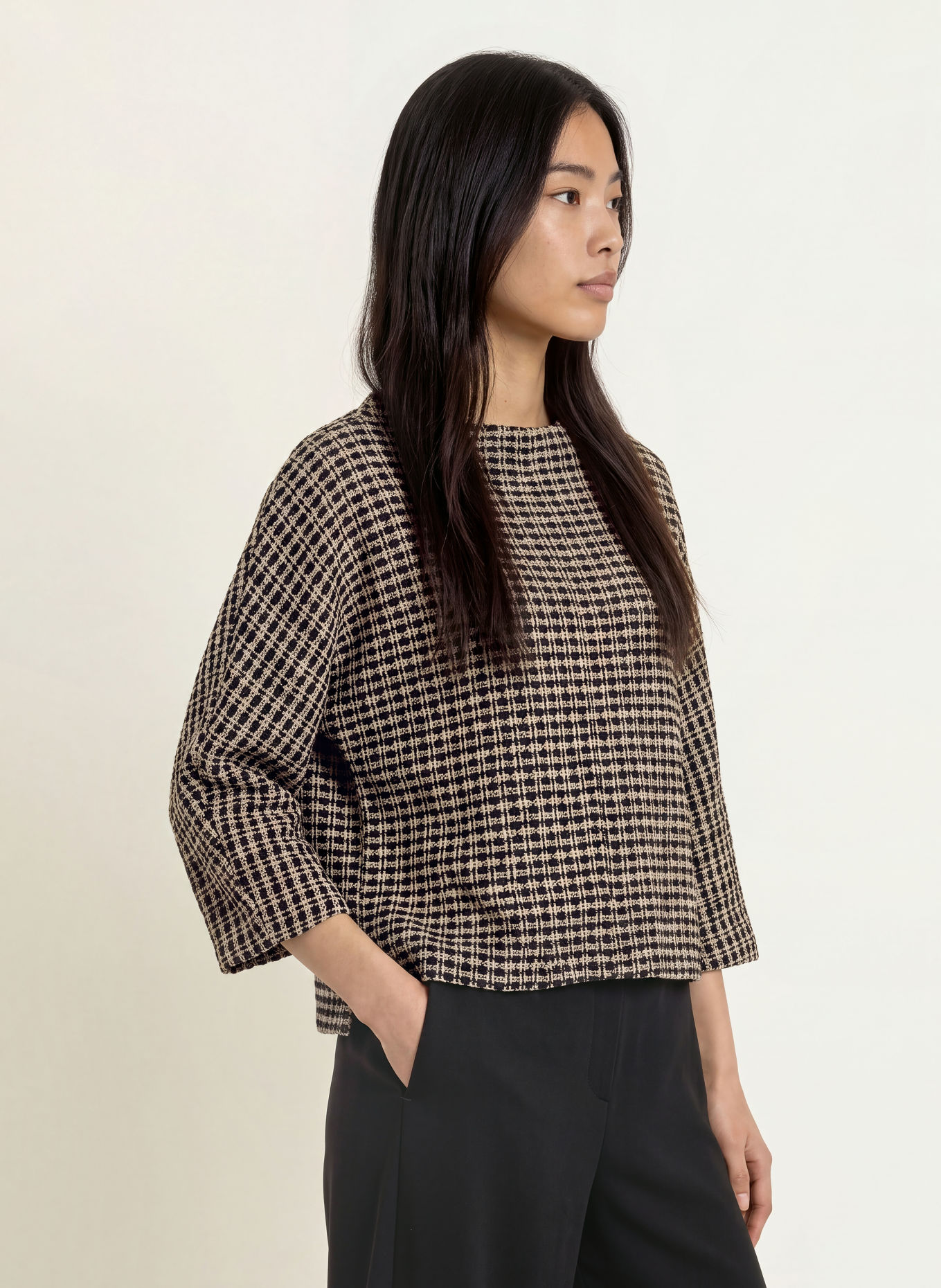 OPUS Pull GUMUNU à manches 3/4: NOIR / BEIGE
