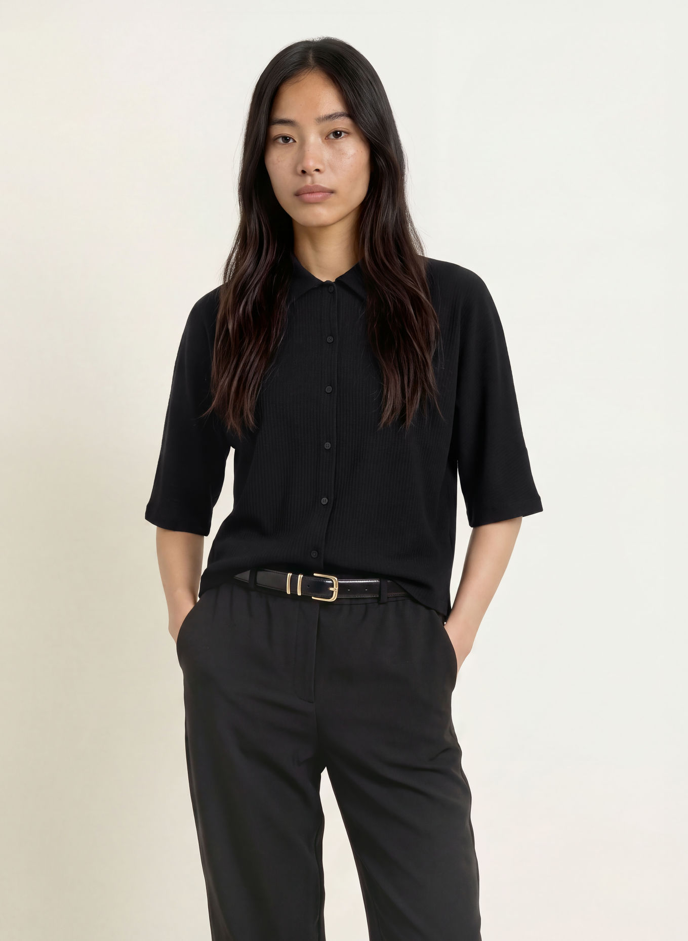 OPUS GESAMO shirt blouse with 3/4 sleeves: BLACK