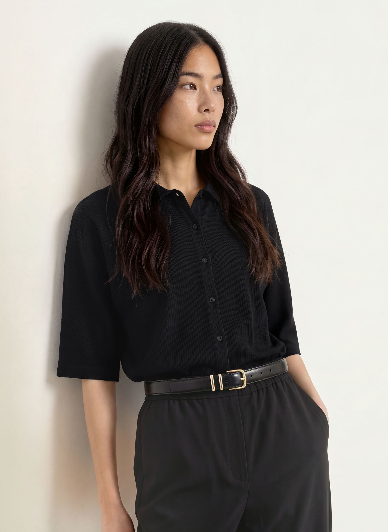 OPUS GESAMO shirt blouse with 3/4 sleeves: BLACK