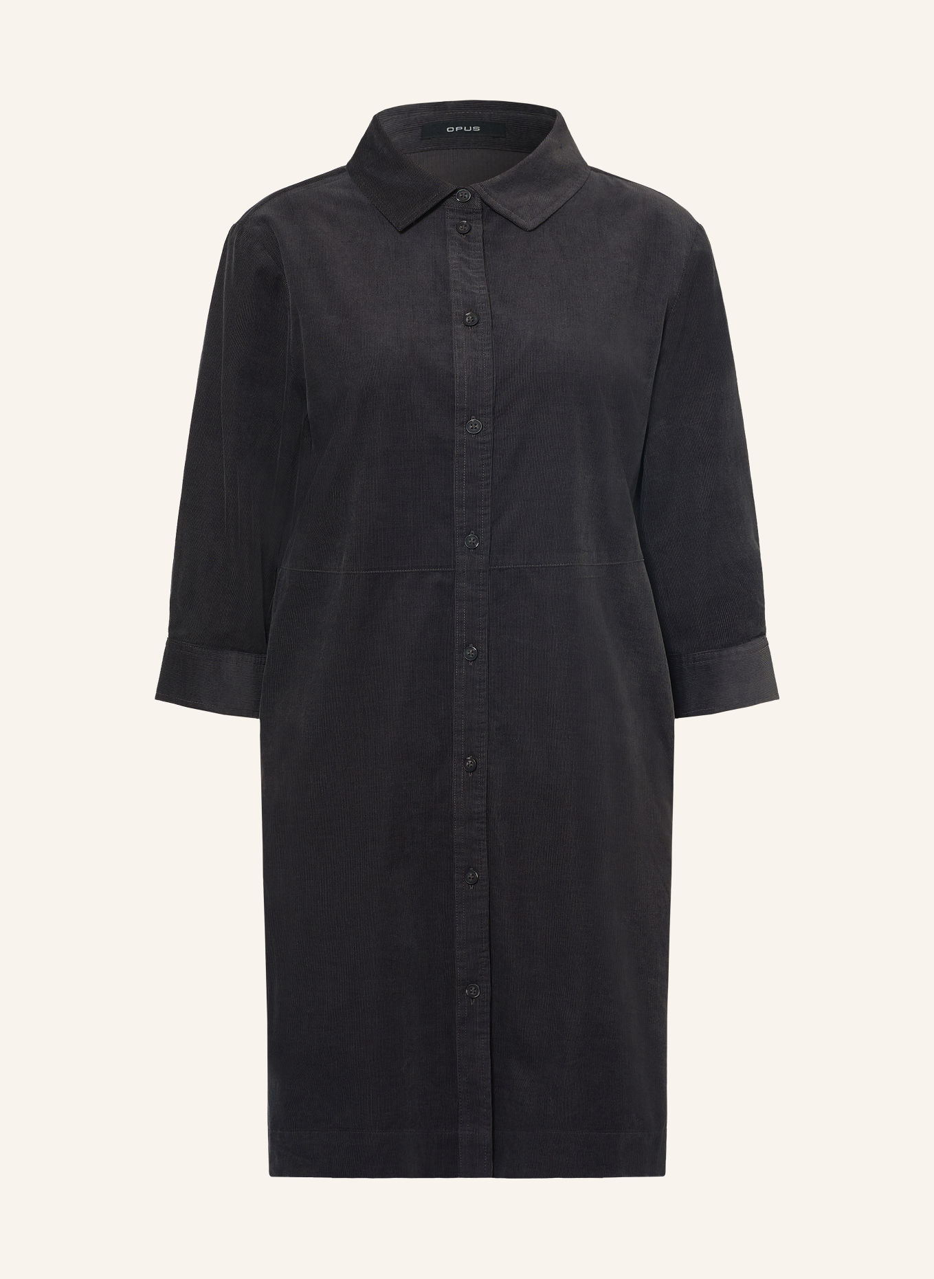 OPUS WICORDA corduroy shirt dress with 3/4 sleeves: DARK GRAY
