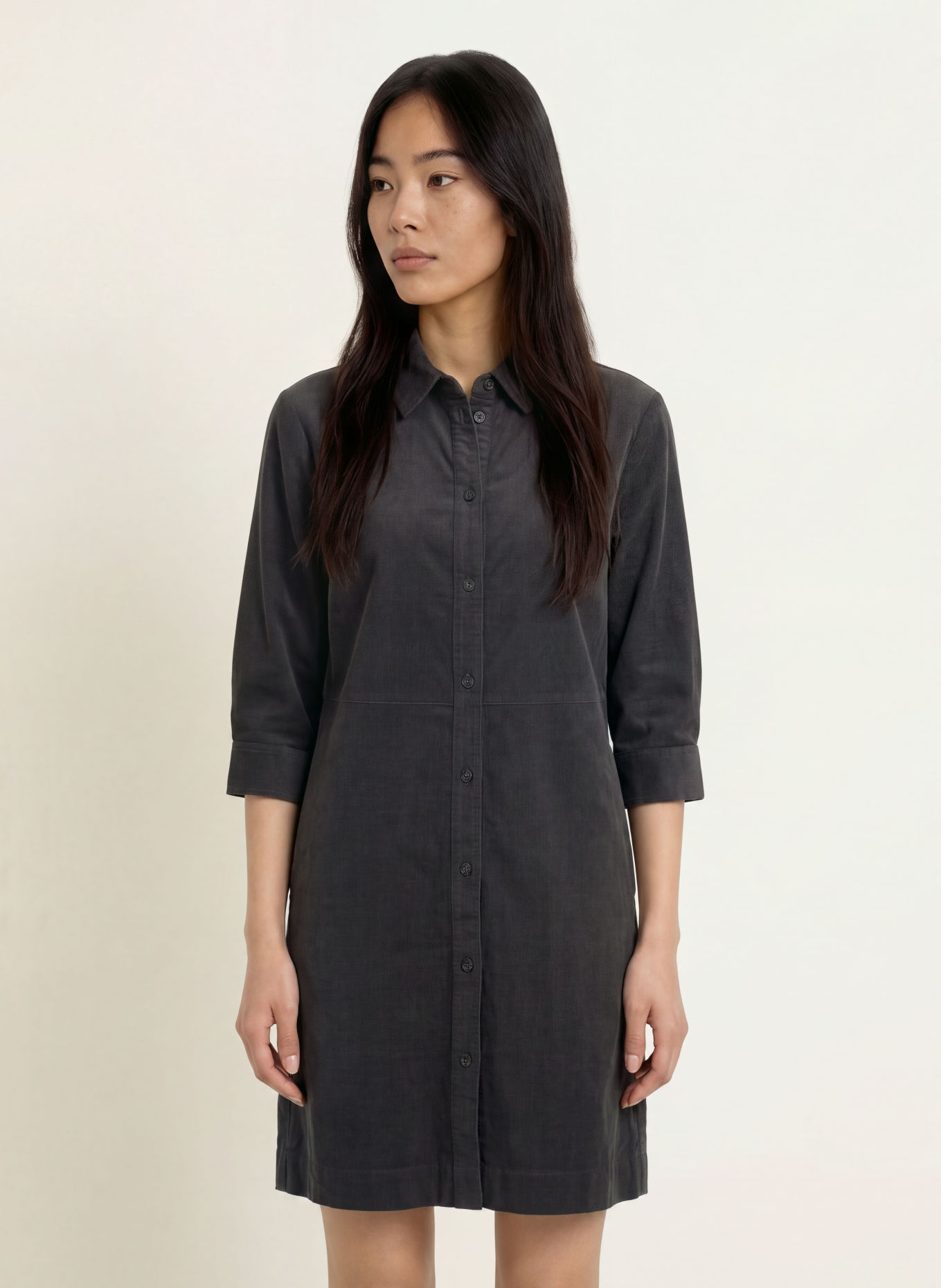 OPUS WICORDA corduroy shirt dress with 3/4 sleeves: DARK GRAY