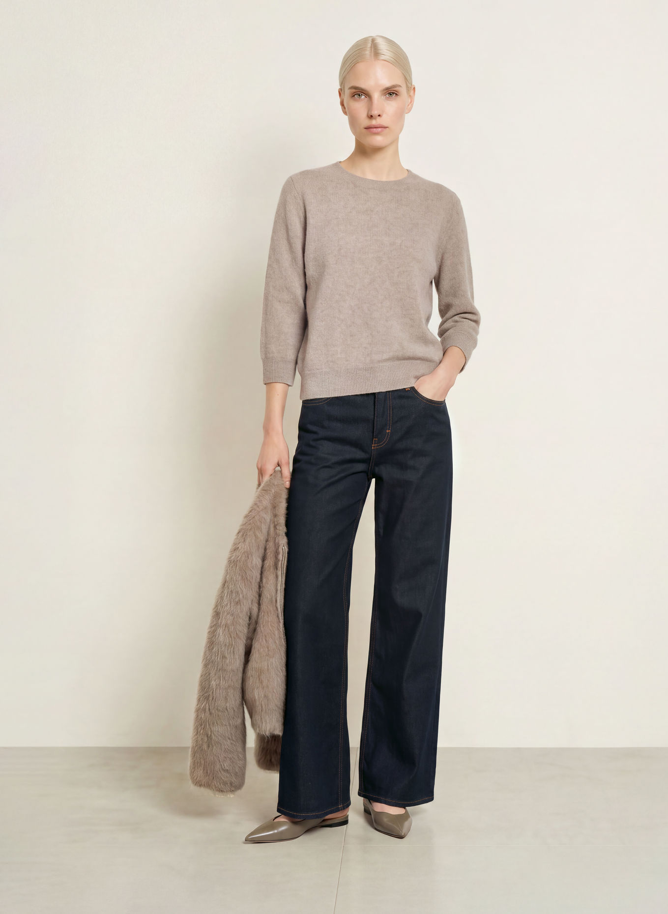 someday TWILLA Cashmere Sweater with 3/4-Length Sleeves: TAUPE