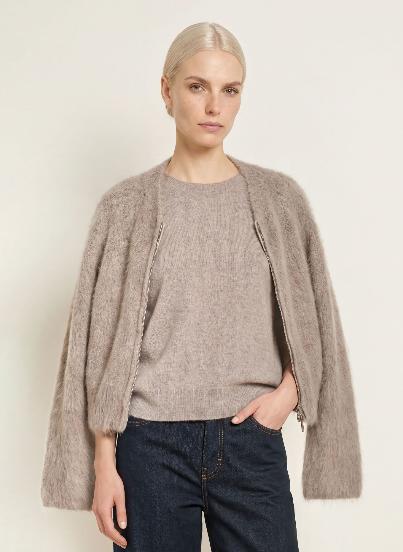 someday TWILLA Cashmere Sweater with 3/4-Length Sleeves: TAUPE