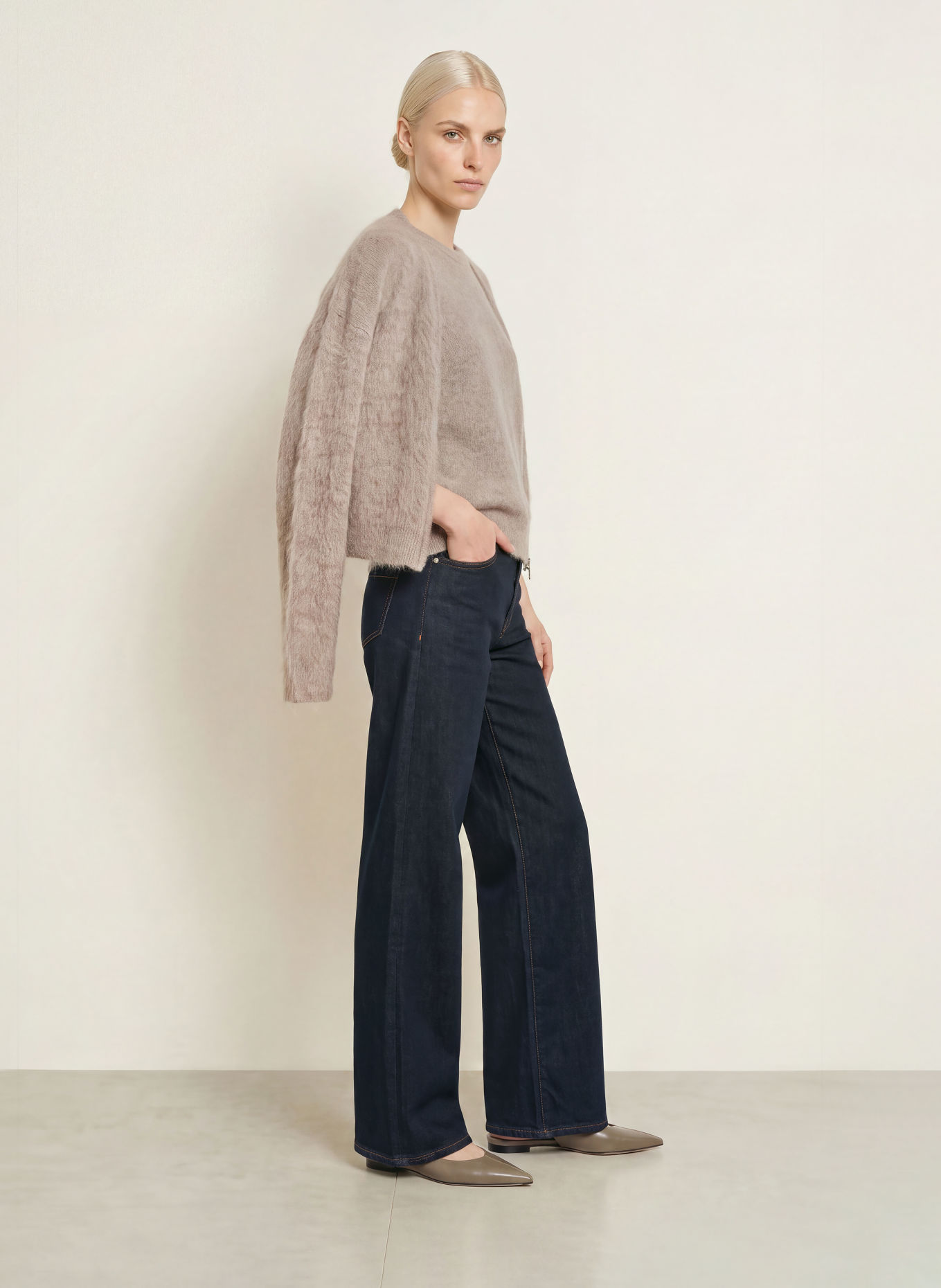 someday TWILLA Cashmere Sweater with 3/4-Length Sleeves: TAUPE