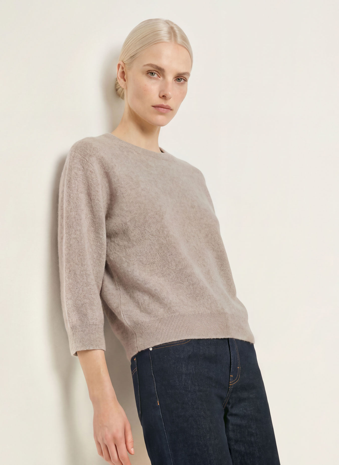 someday TWILLA Cashmere Sweater with 3/4-Length Sleeves: TAUPE