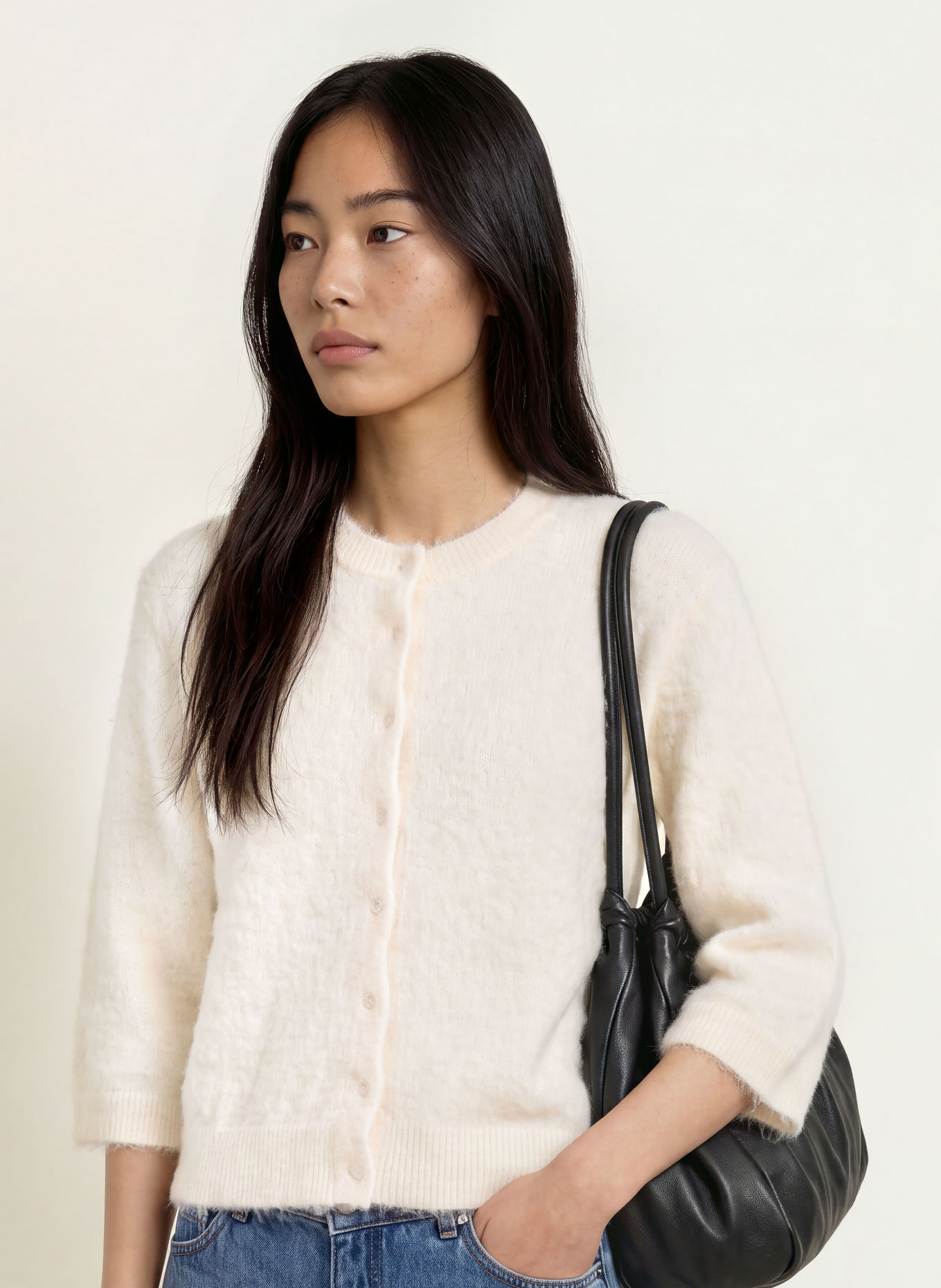 OPUS Strickjacke DISILLE mit 3/4-Arm: CREME
