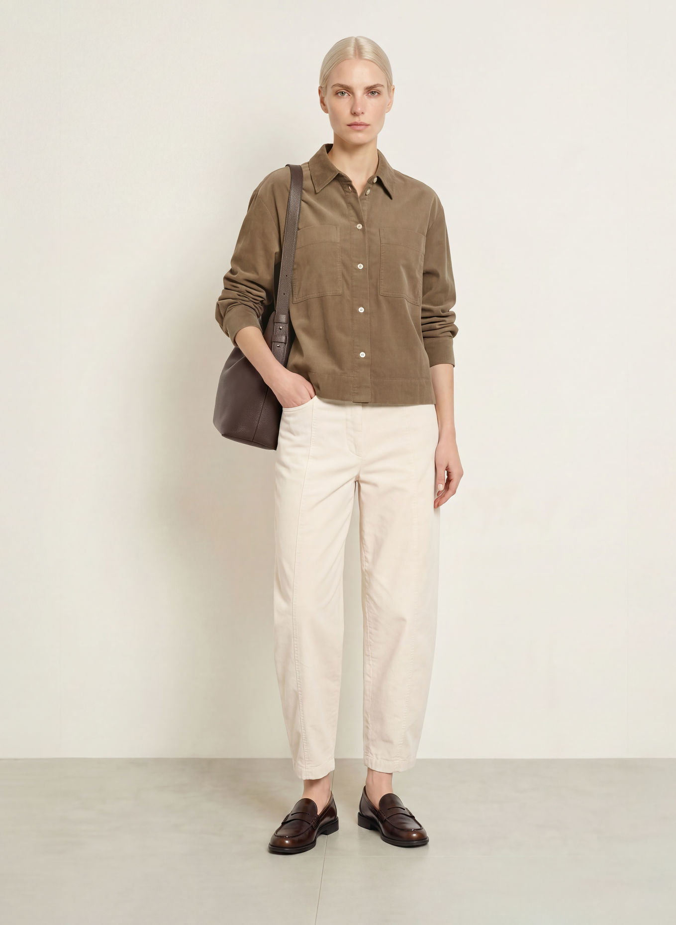 OPUS FRONNA corduroy shirt blouse: BEIGE