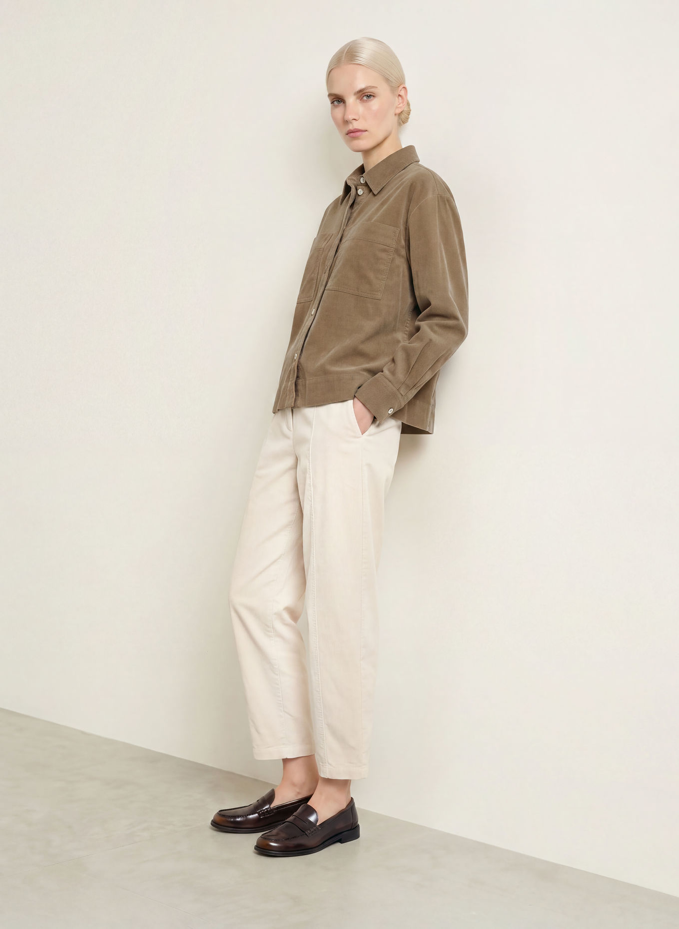 OPUS FRONNA corduroy shirt blouse: BEIGE